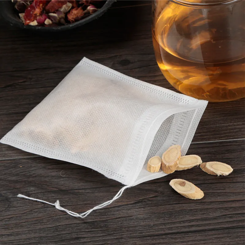 100Pcs 5X7Cm Disposable Drawstring Teabags Empty Tea Bags For Tea Bag Food Grade Non-Woven Fabric Pa