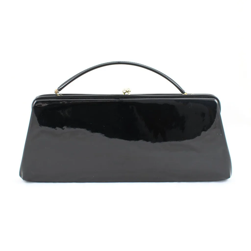 1950s Black Vintage Patent Flat Handbag