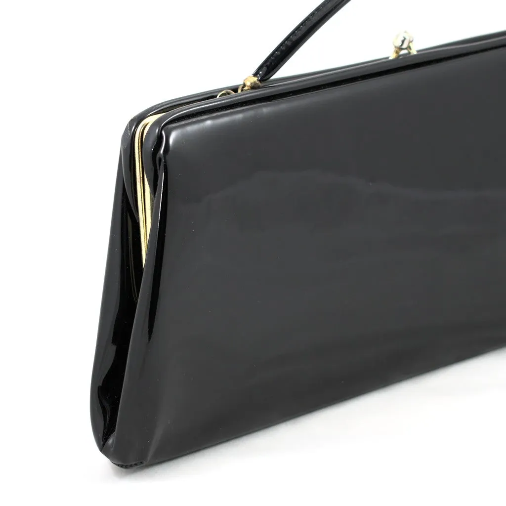 1950s Black Vintage Patent Flat Handbag