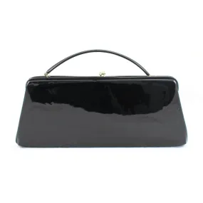 1950s Black Vintage Patent Flat Handbag