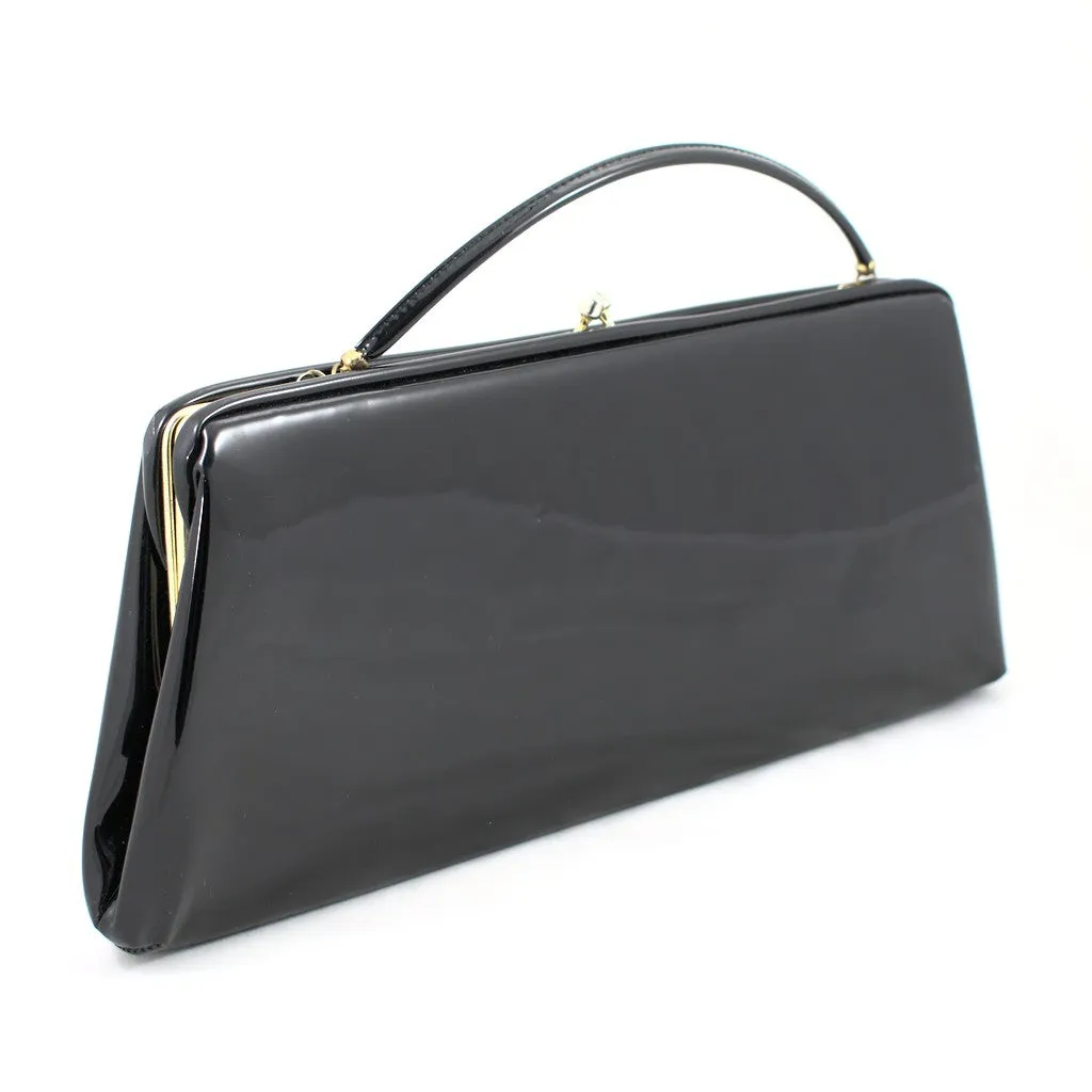 1950s Black Vintage Patent Flat Handbag