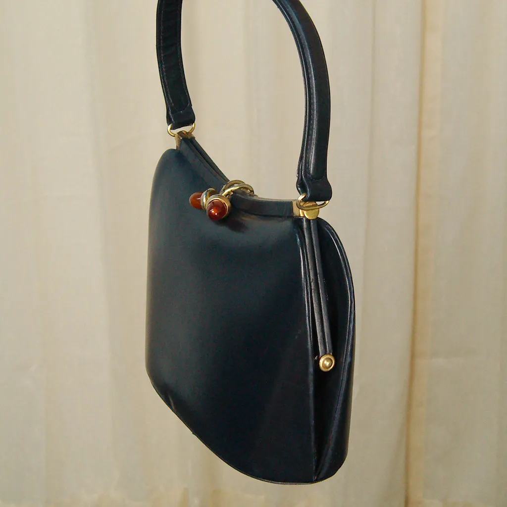 1950s Navy Acorn Handbag