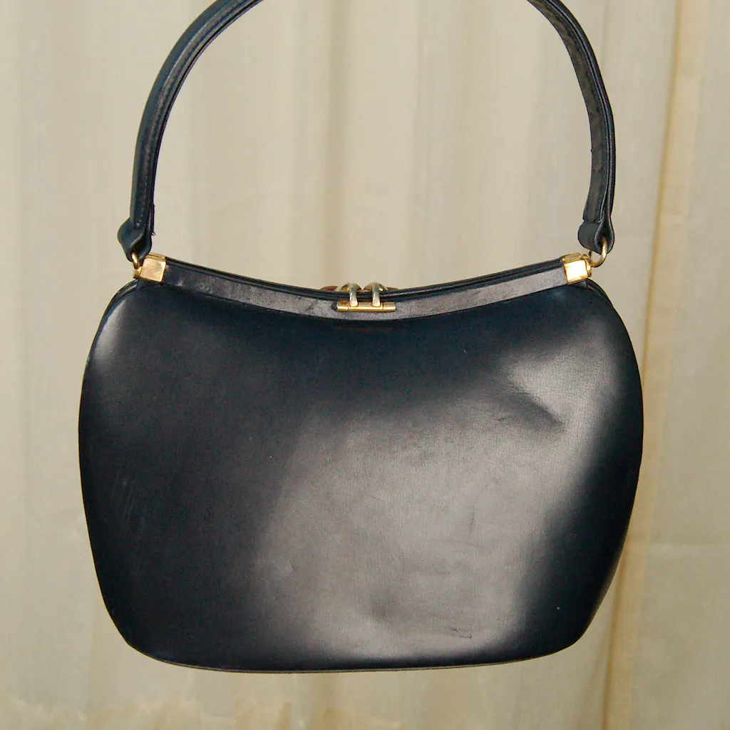 1950s Navy Acorn Handbag