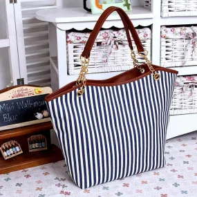 ABDB Striped Canvas Handbag Women Shoulder Bags Beach Bag Fashion Zipper Tassel Women Handbag Big Tote Bag