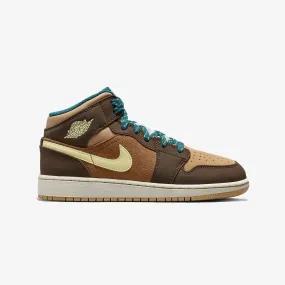 AIR JORDAN 1 MID SE 'CACAO WOW/LUMINOUS GREEN-ALE BROWN' (GS)