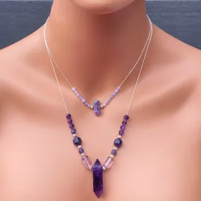 Amazing Layered Amethyst gemstone Necklace with sterling silver.