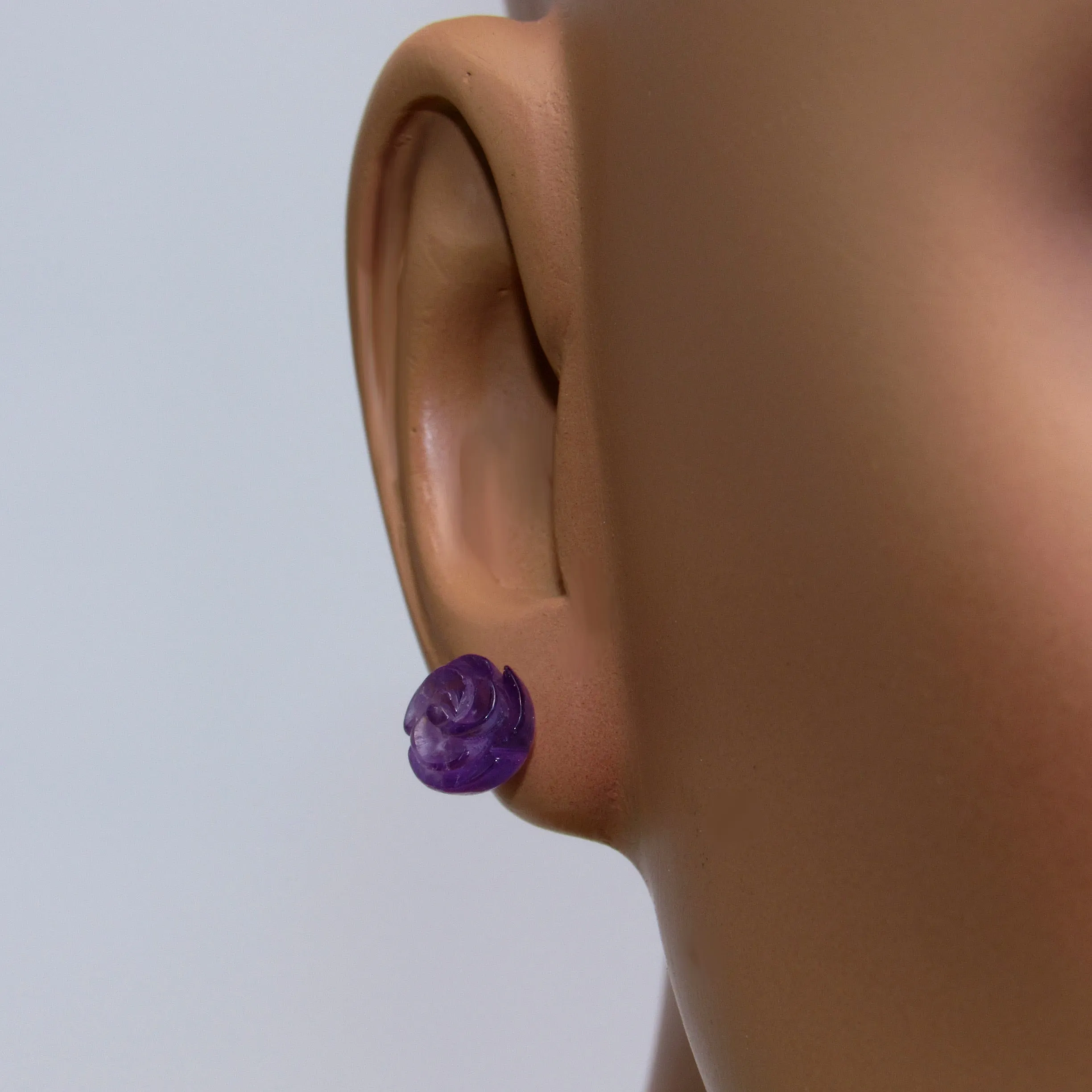 Amethyst gemstone Rose Earrings on Sterling Silver Posts