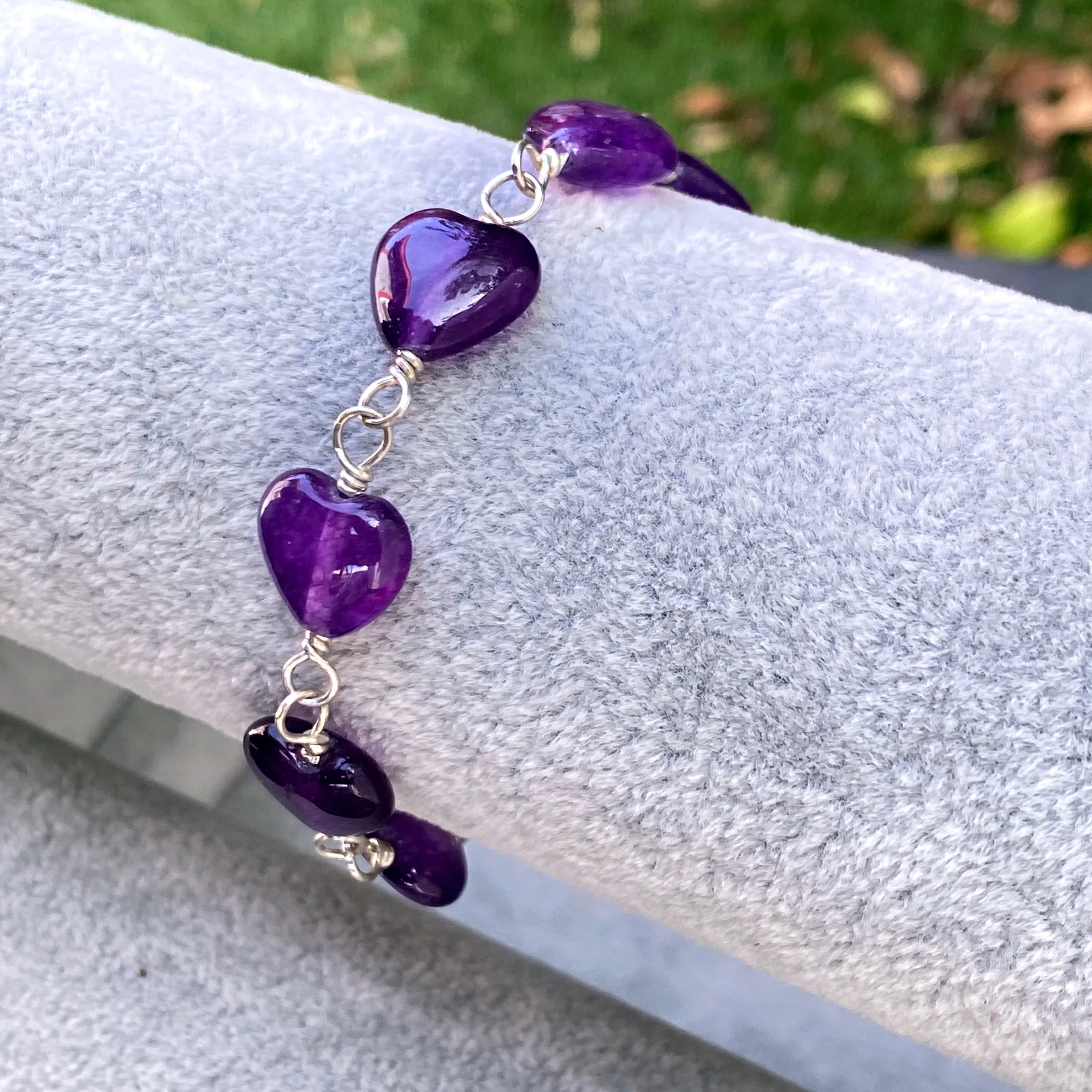 Amethyst Heart and sterling silver bracelet