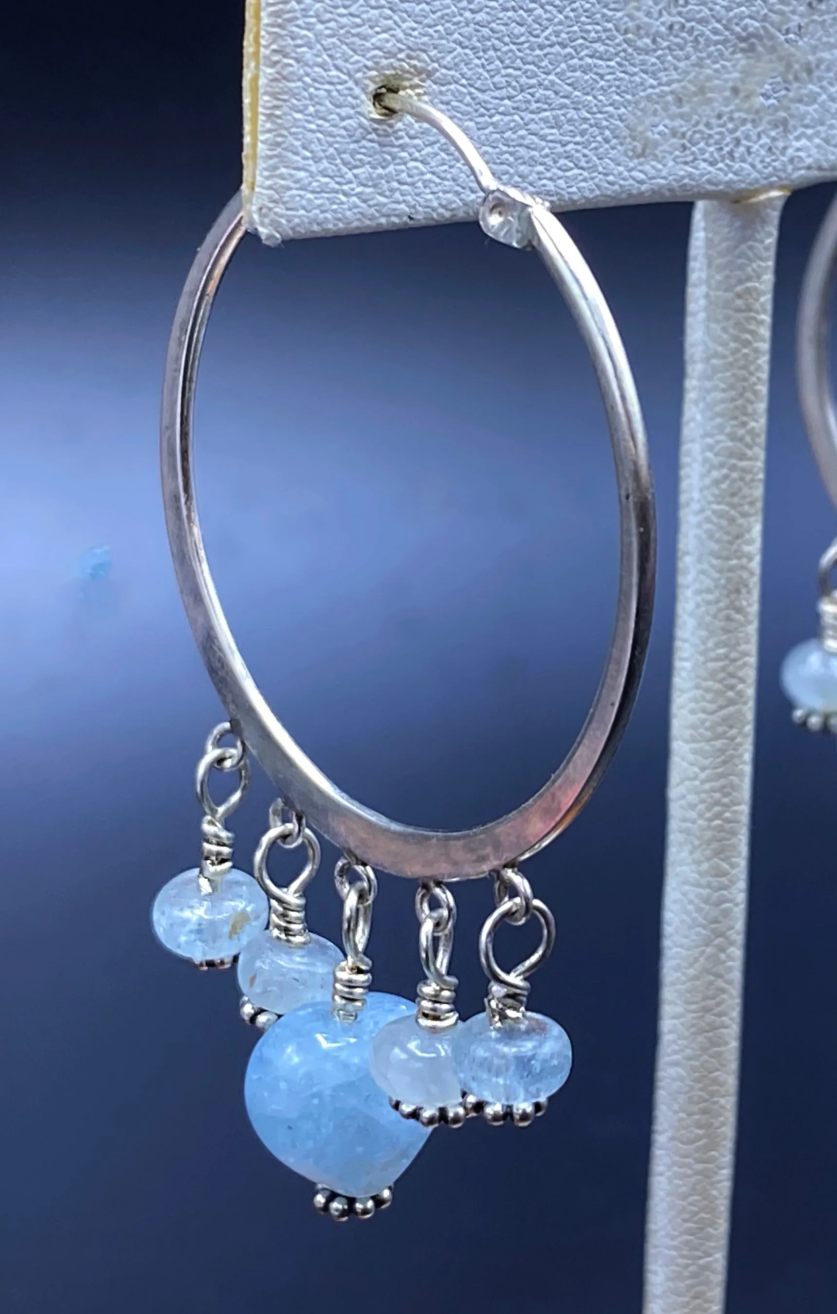 Aquamarine Heart Hoop Earrings