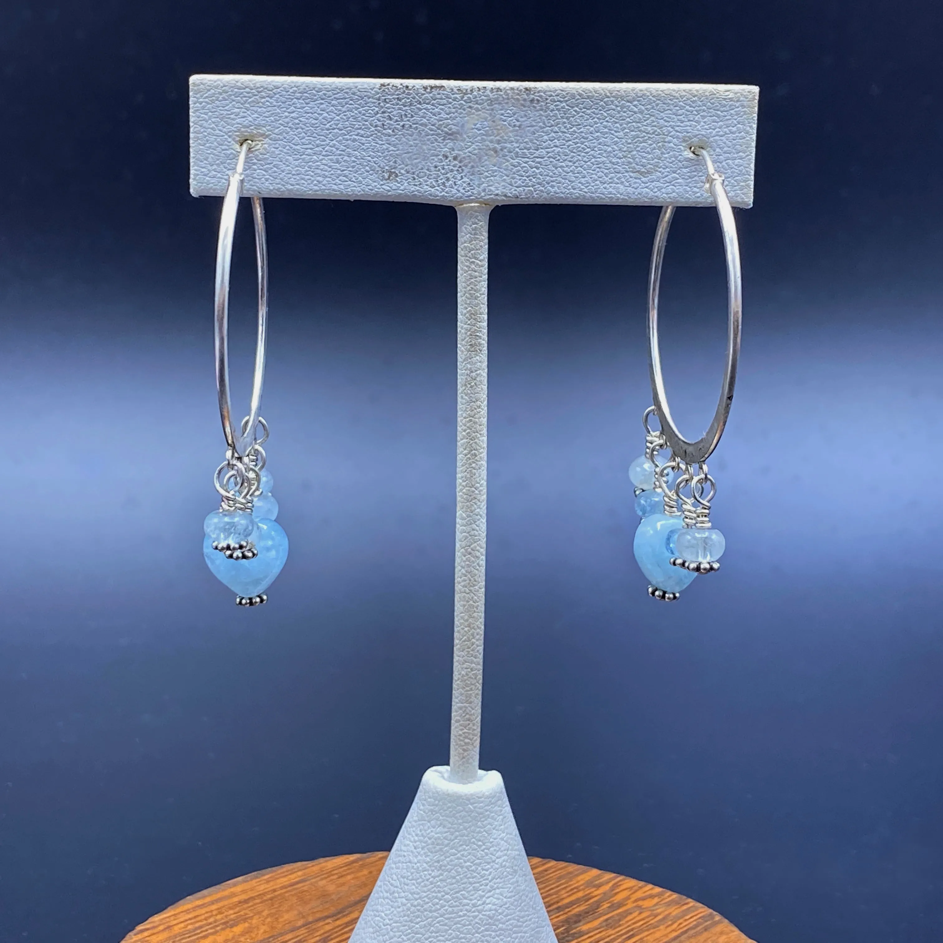 Aquamarine Heart Hoop Earrings