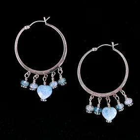 Aquamarine Heart Hoop Earrings