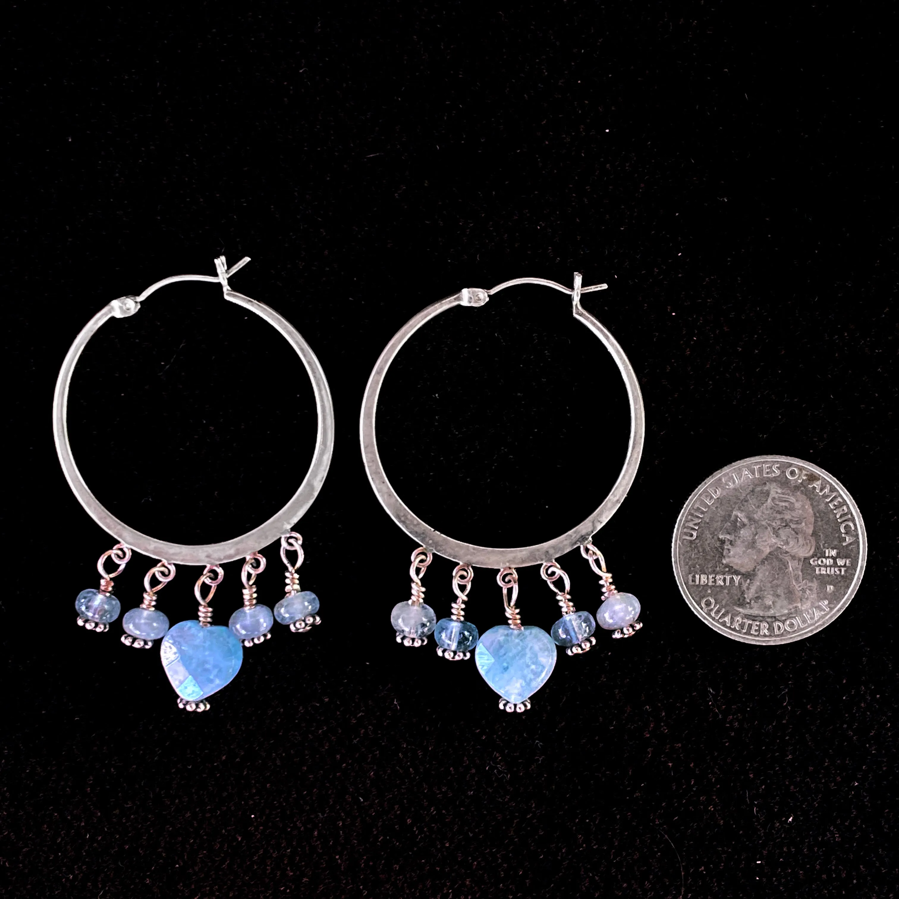 Aquamarine Heart Hoop Earrings