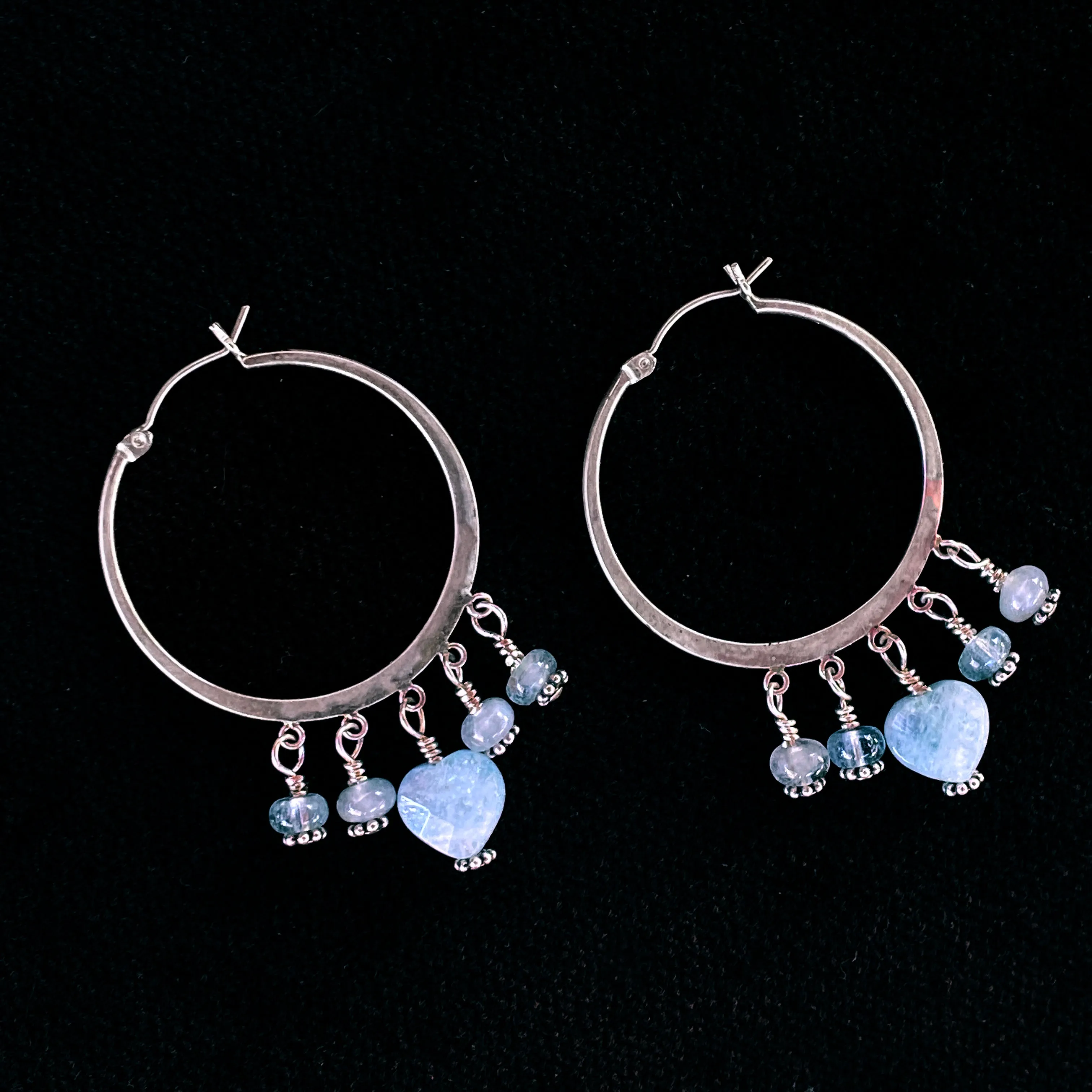 Aquamarine Heart Hoop Earrings