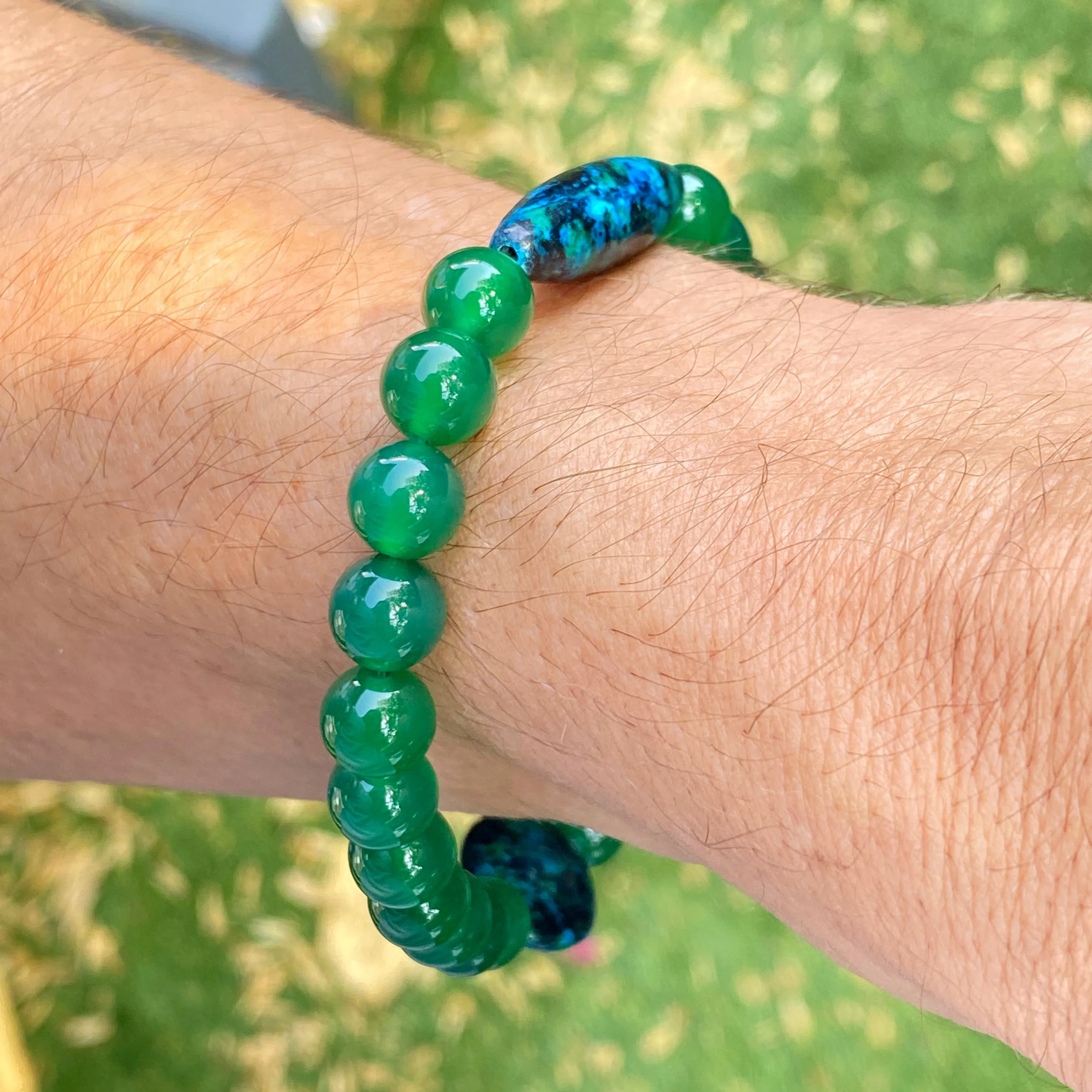 Azurite and Green Onyx gemstone Stretch bracelet