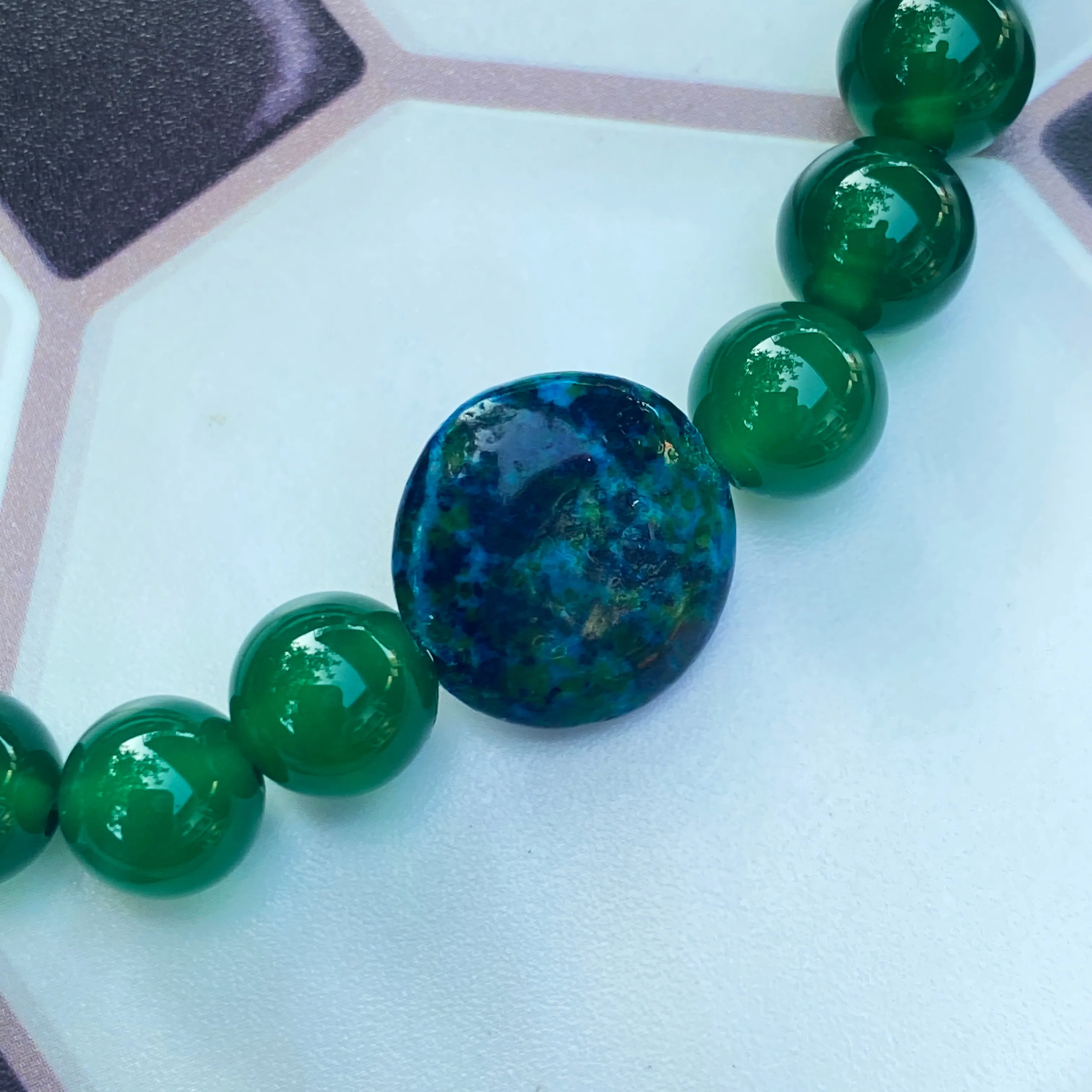 Azurite and Green Onyx gemstone Stretch bracelet