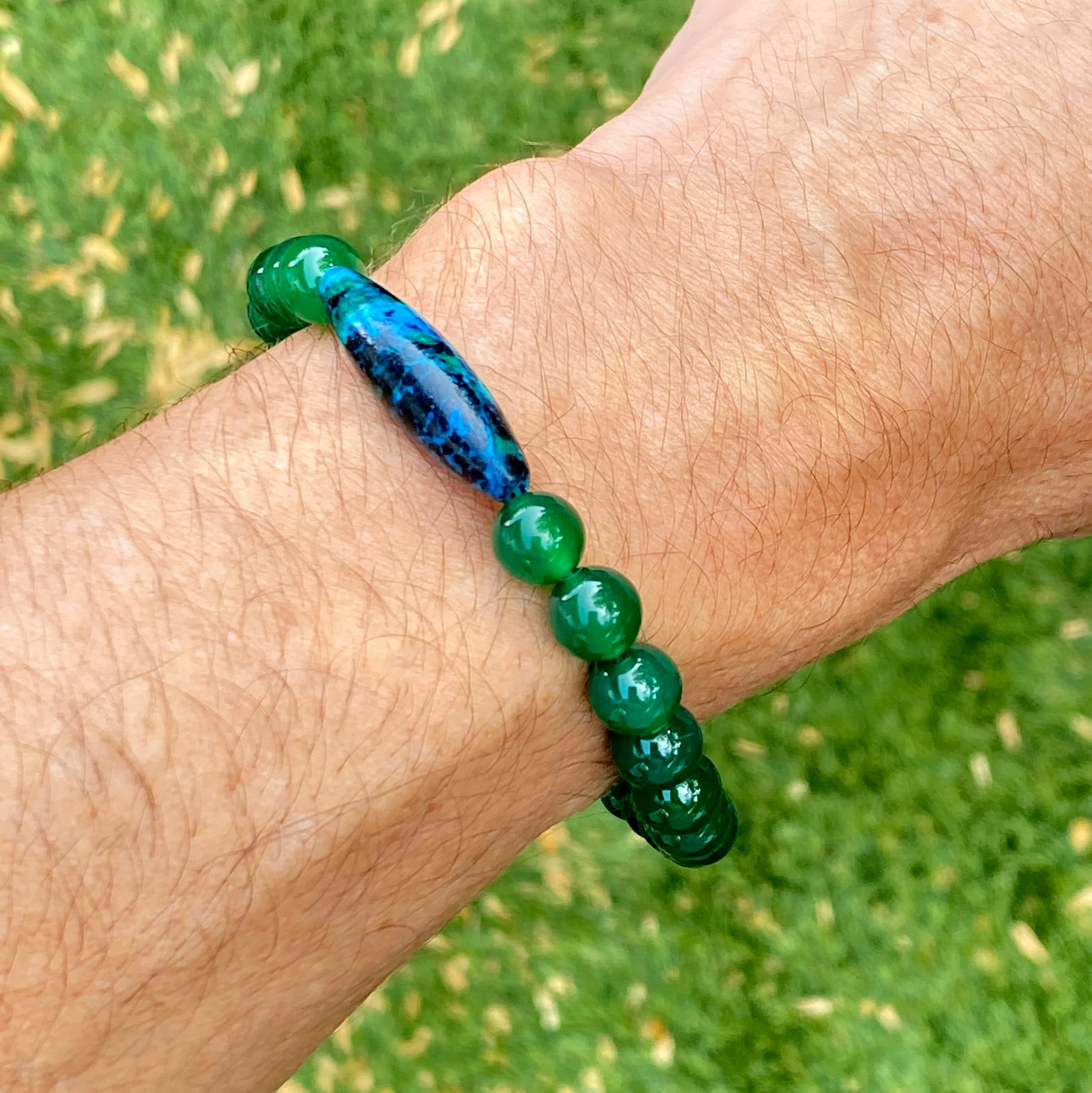 Azurite and Green Onyx gemstone Stretch bracelet