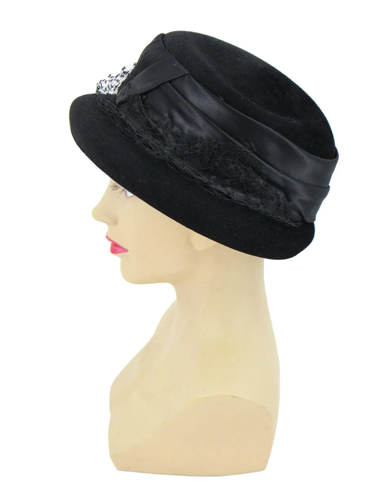 Black 1960s Vintage Short Brim Hat