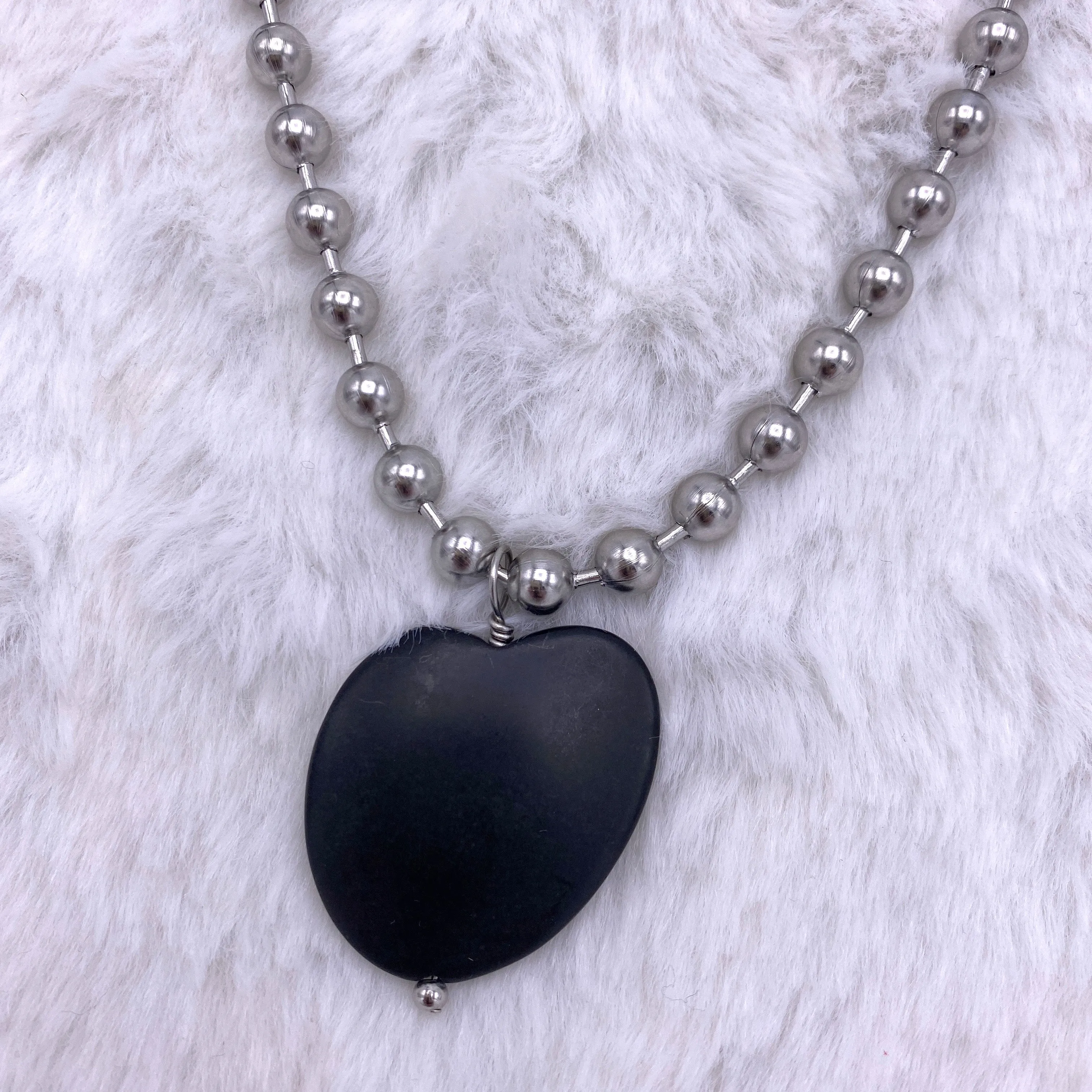 Black Jade Abstract Heart Necklace