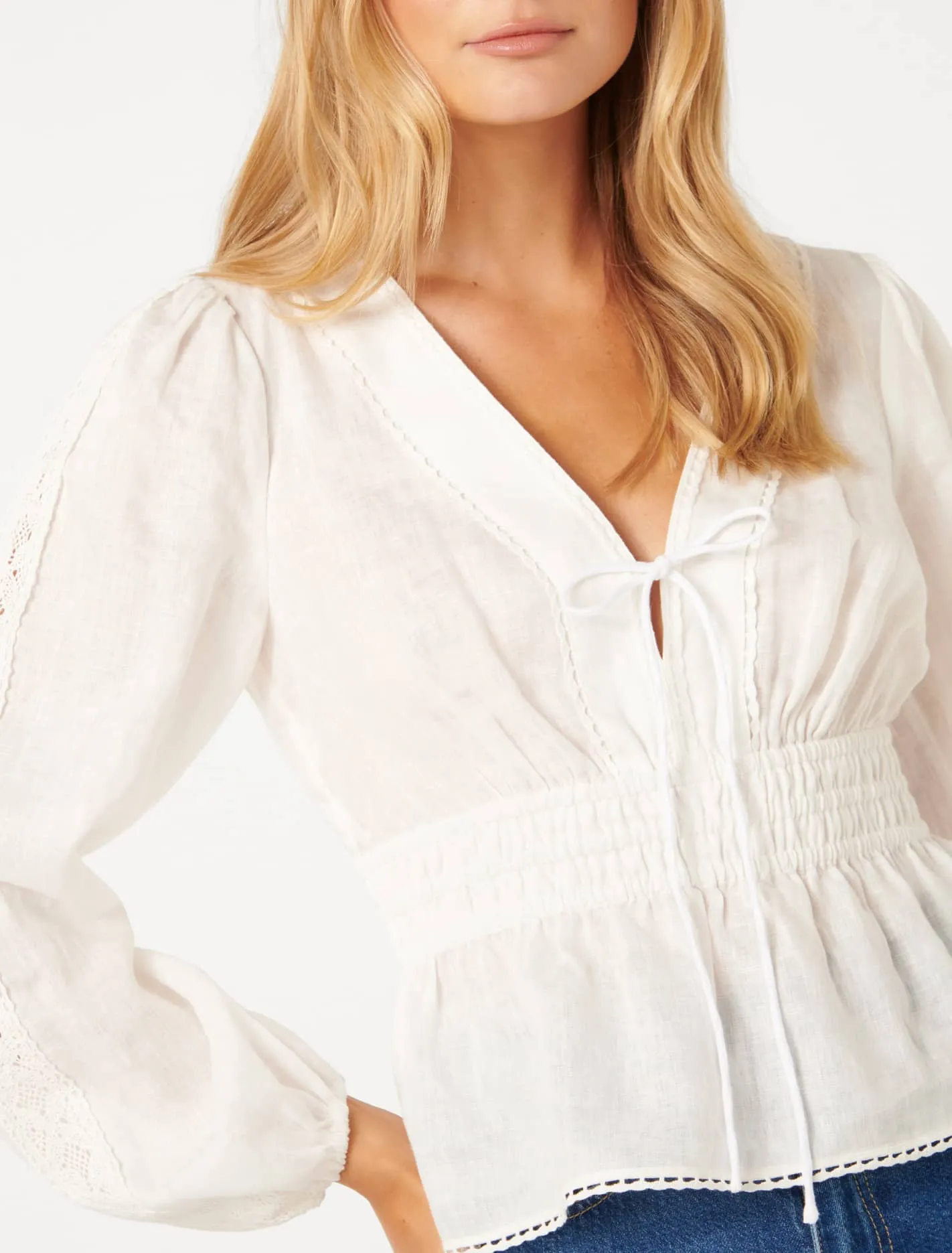 Carmine Crochet Trim Linen Blouse