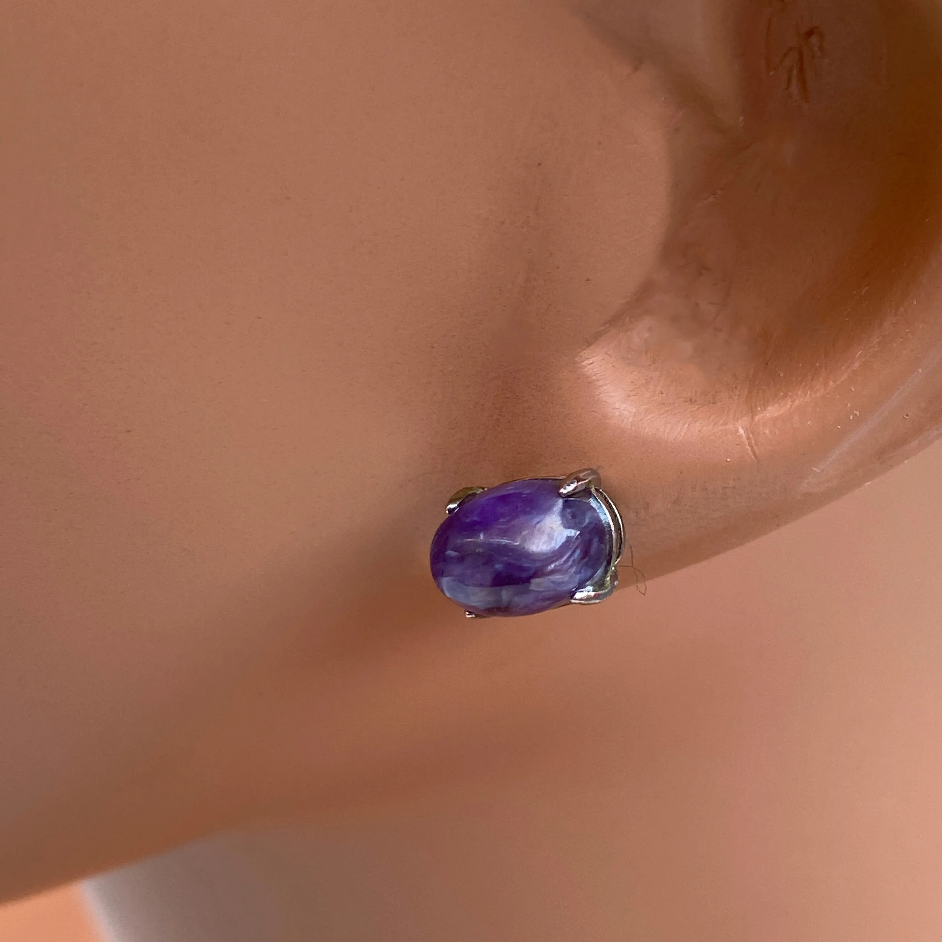 Charoite gemstone stud earrings