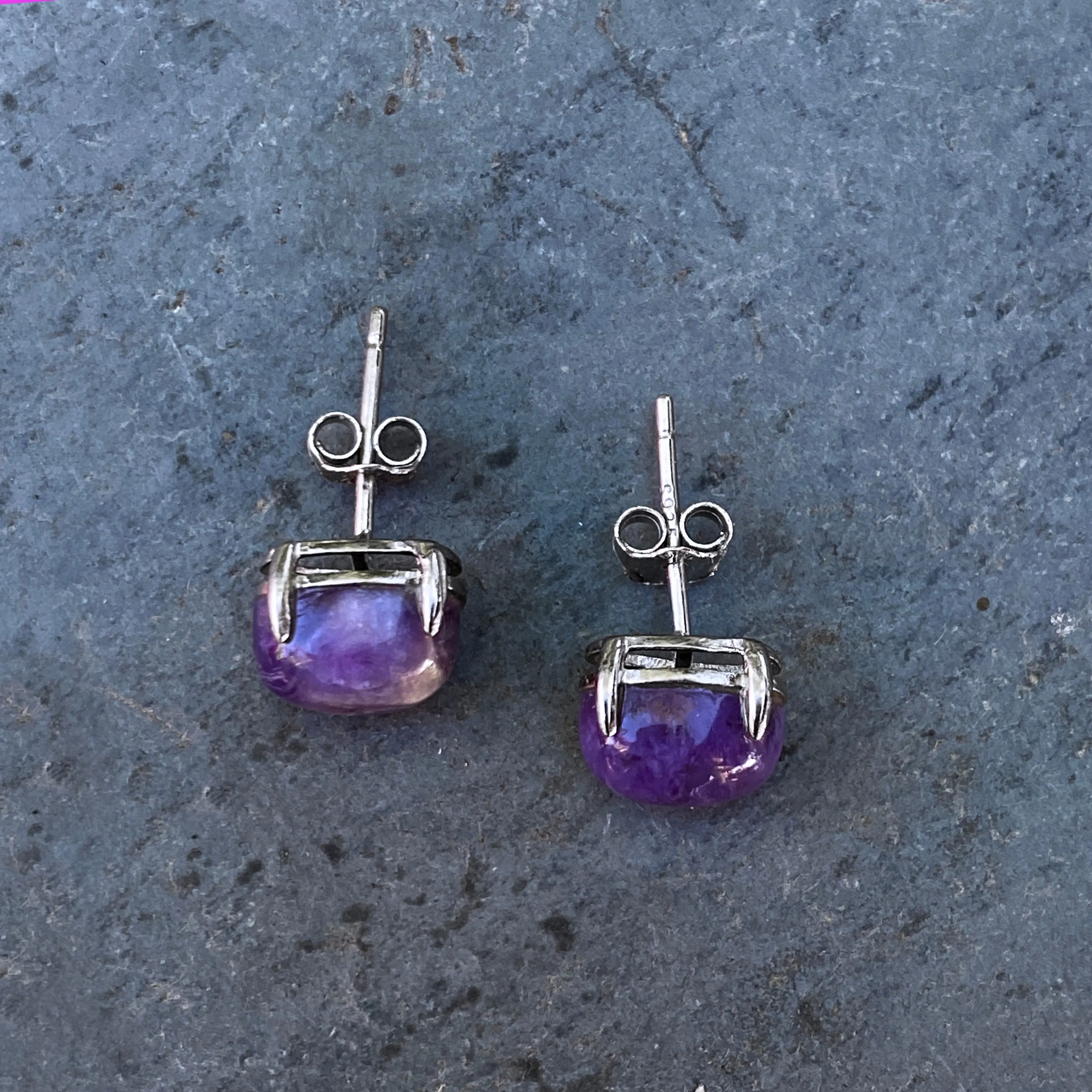 Charoite gemstone stud earrings