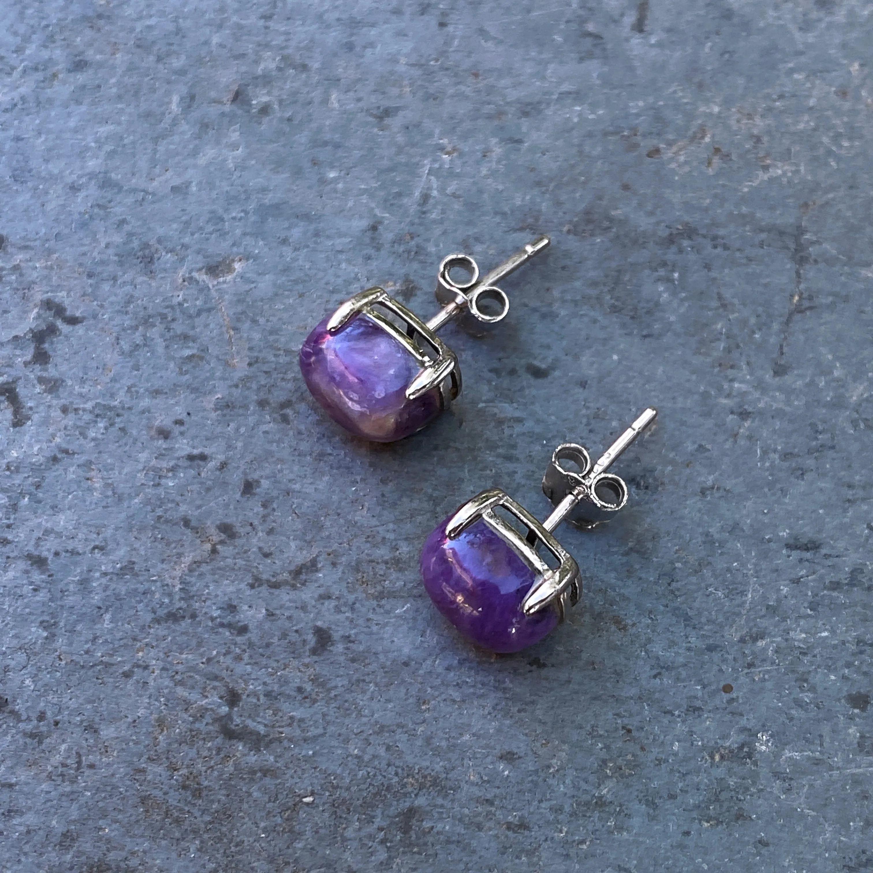 Charoite gemstone stud earrings