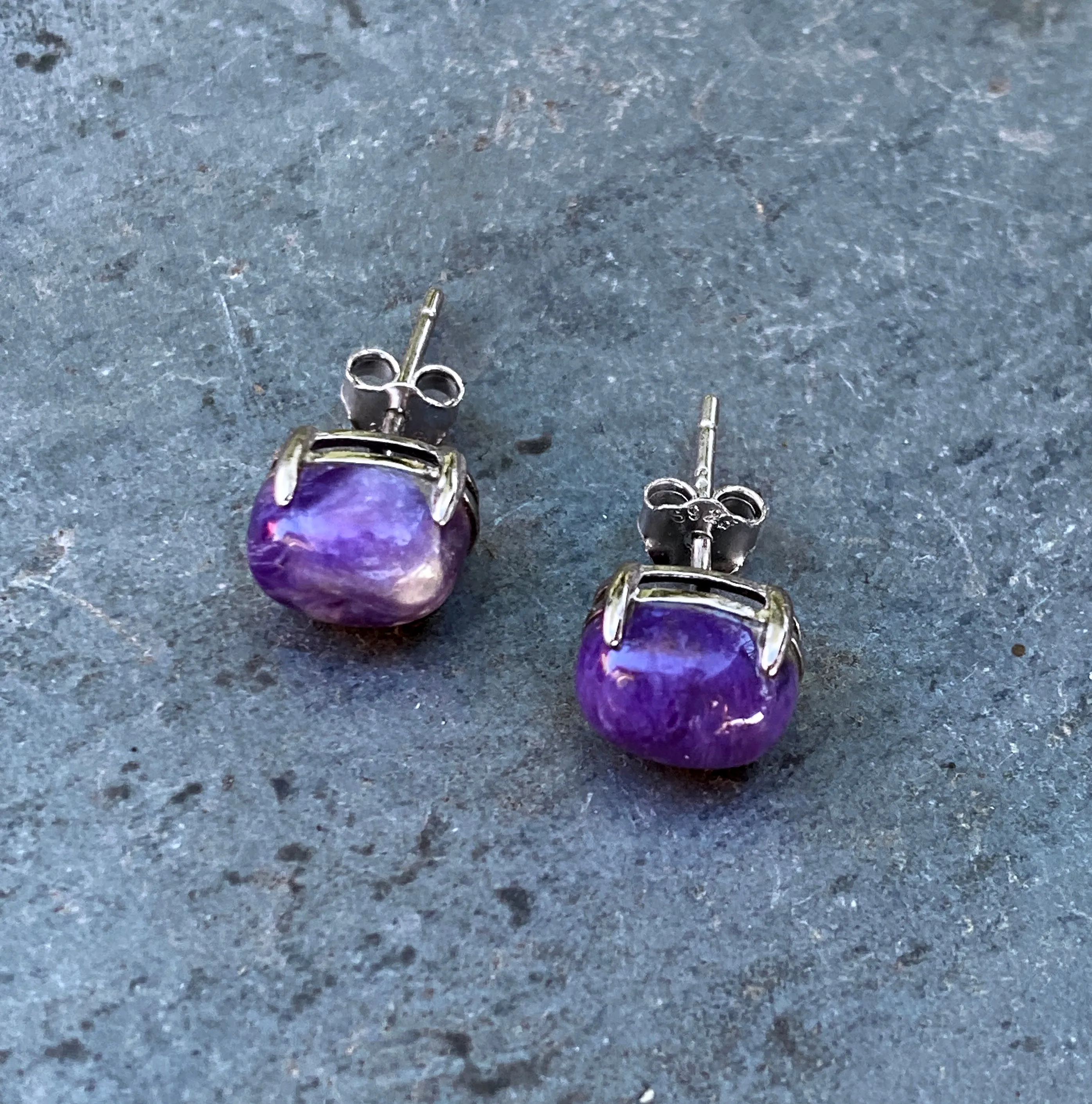 Charoite gemstone stud earrings