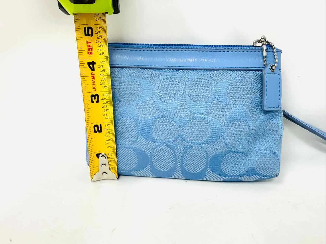 Coach Lt. Blue Signature Fabric/Leather AS IS Designer Wristlet