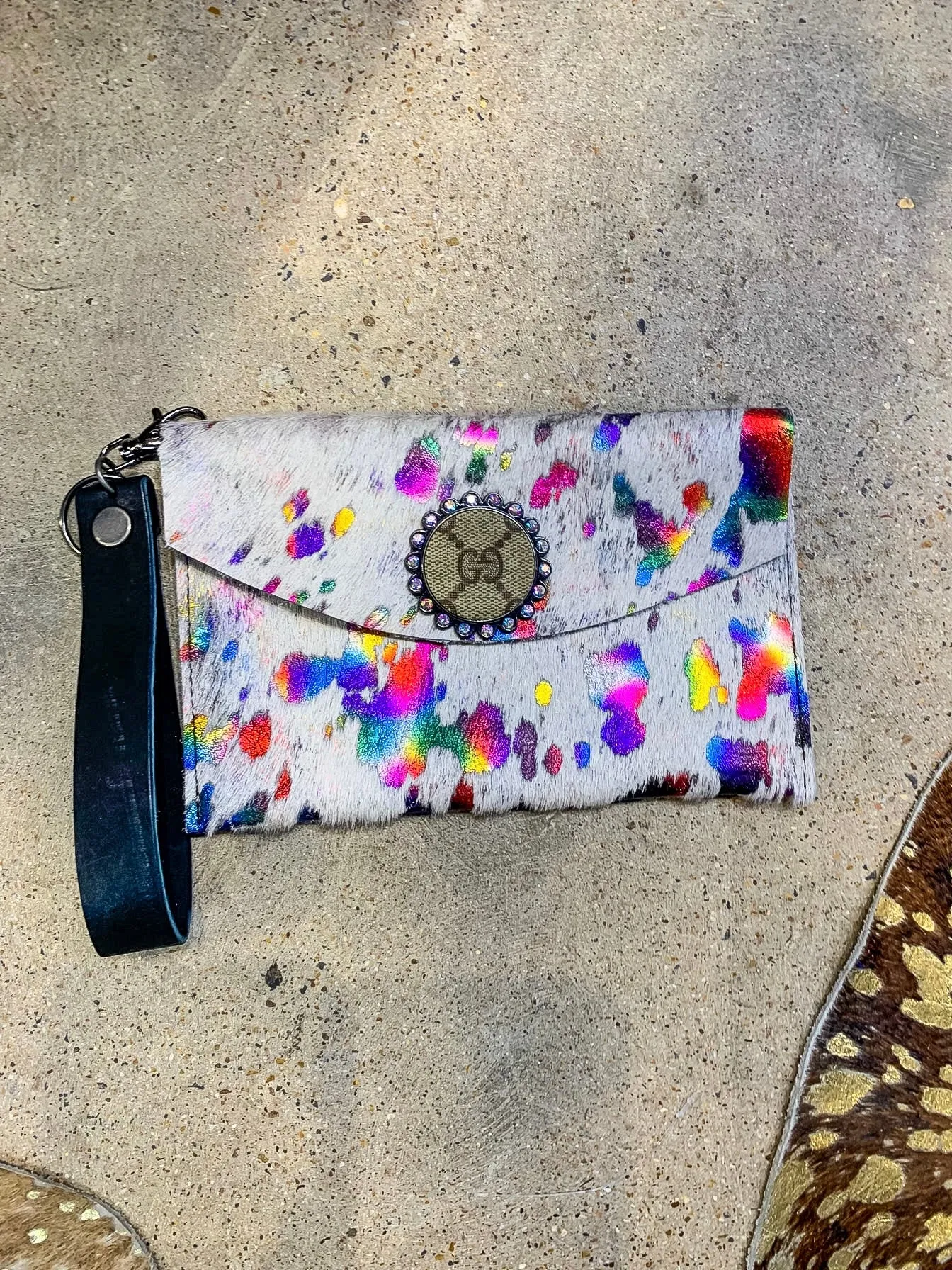 Dax G Upcycled Cowhide Wristlet  - Rainbow