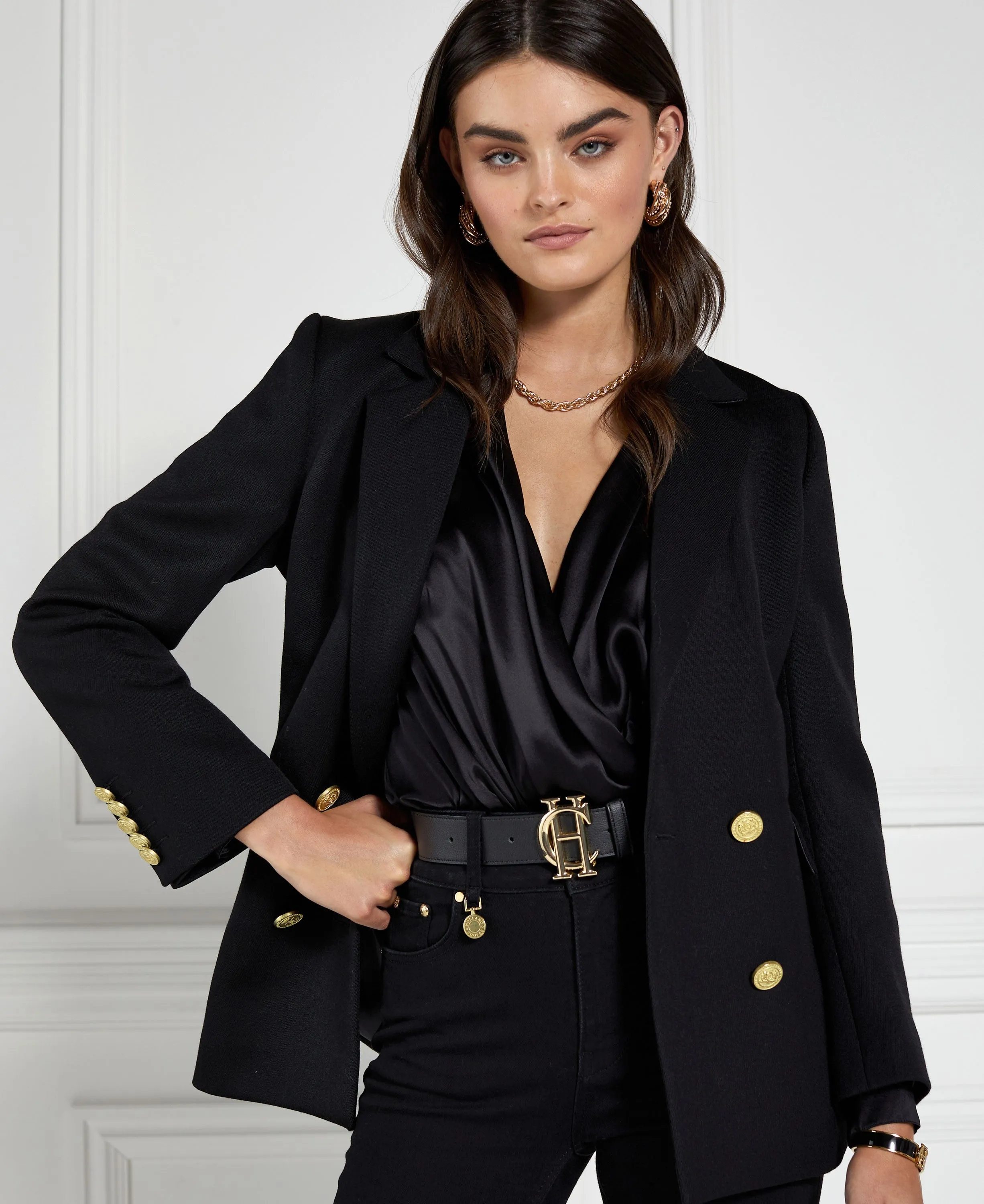 Double Breasted Blazer - Black Twill