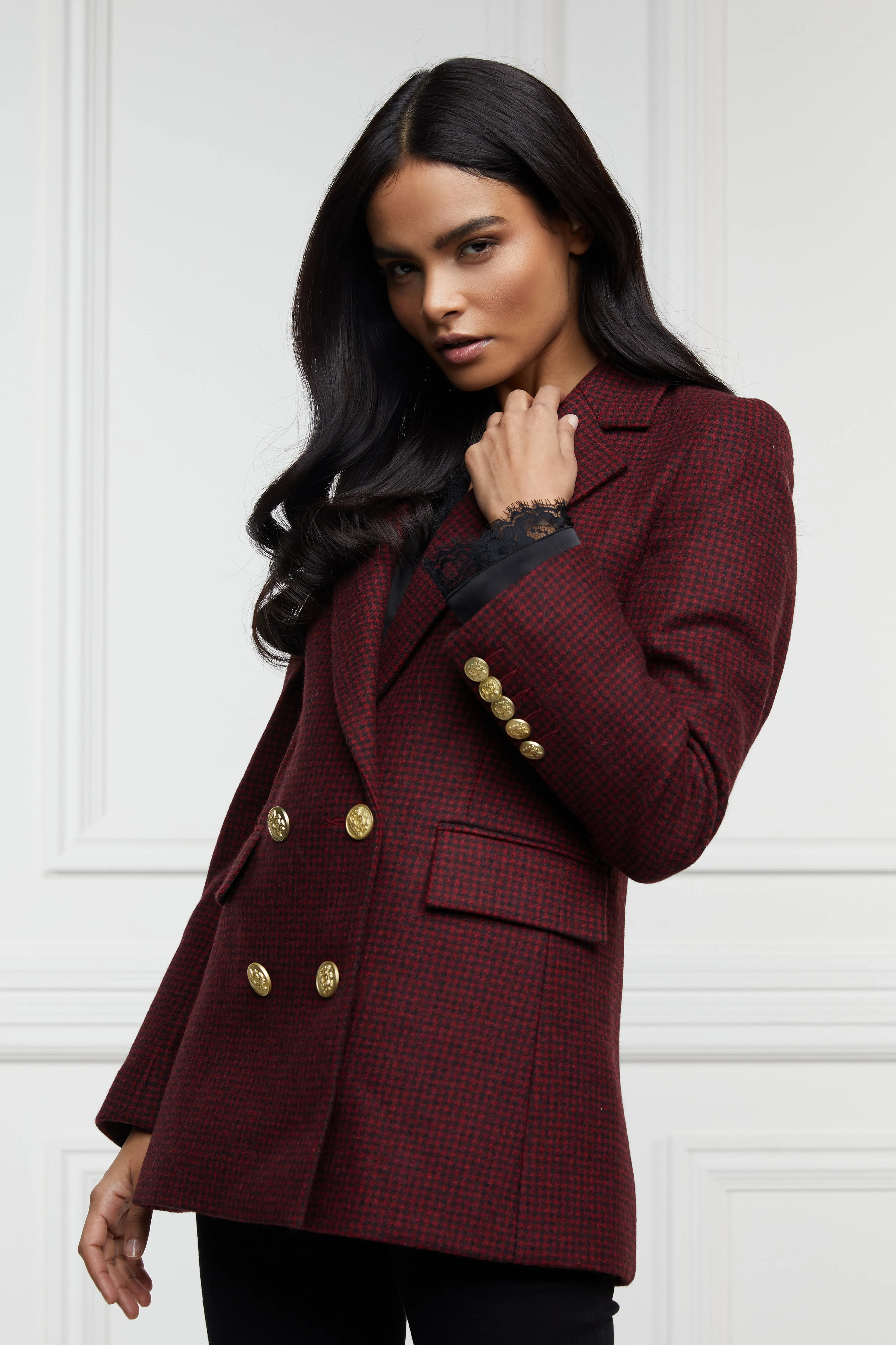 Double Breasted Blazer (Deep Red Houndstooth)