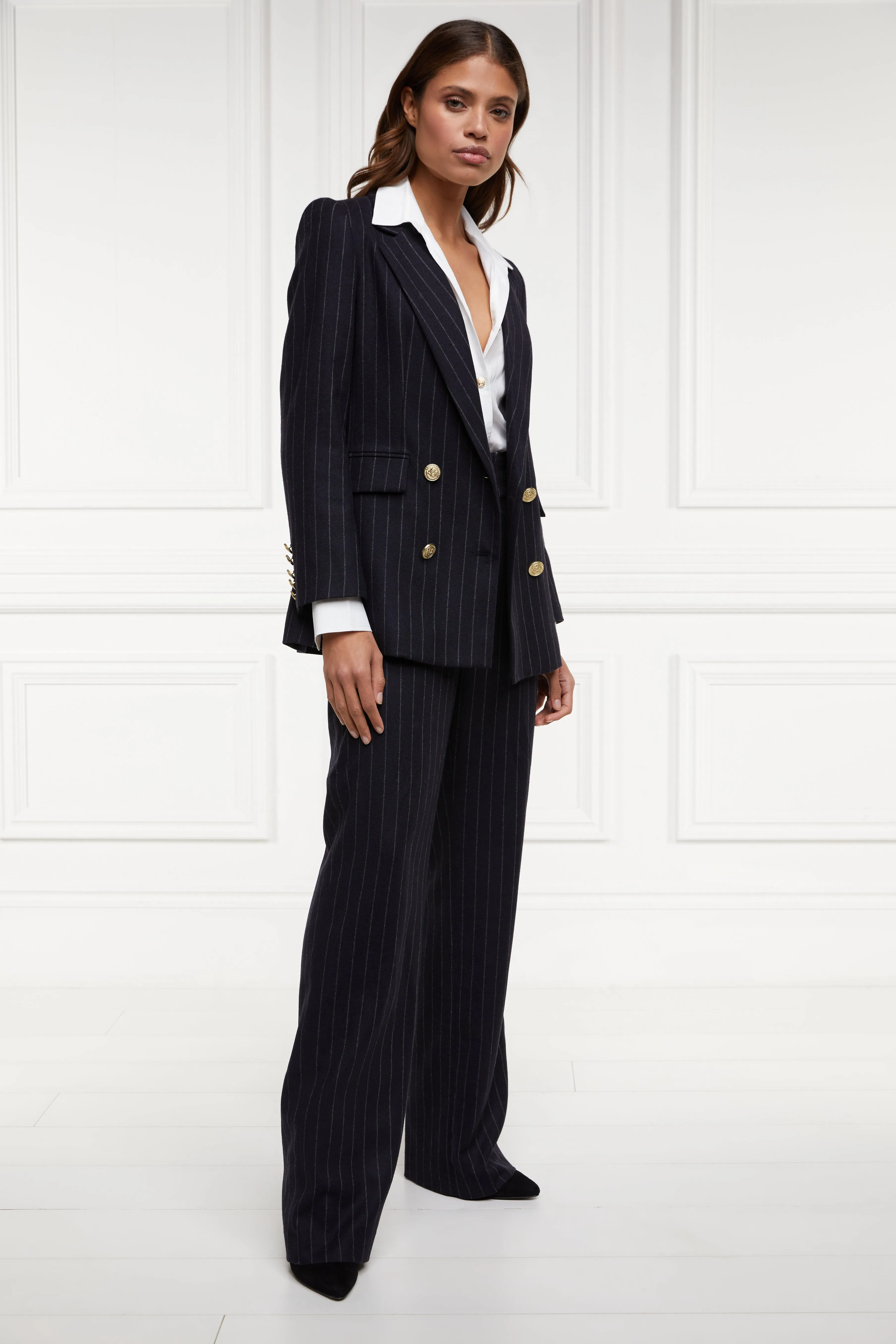 Double Breasted Blazer (Navy Chalk Pin Stripe)