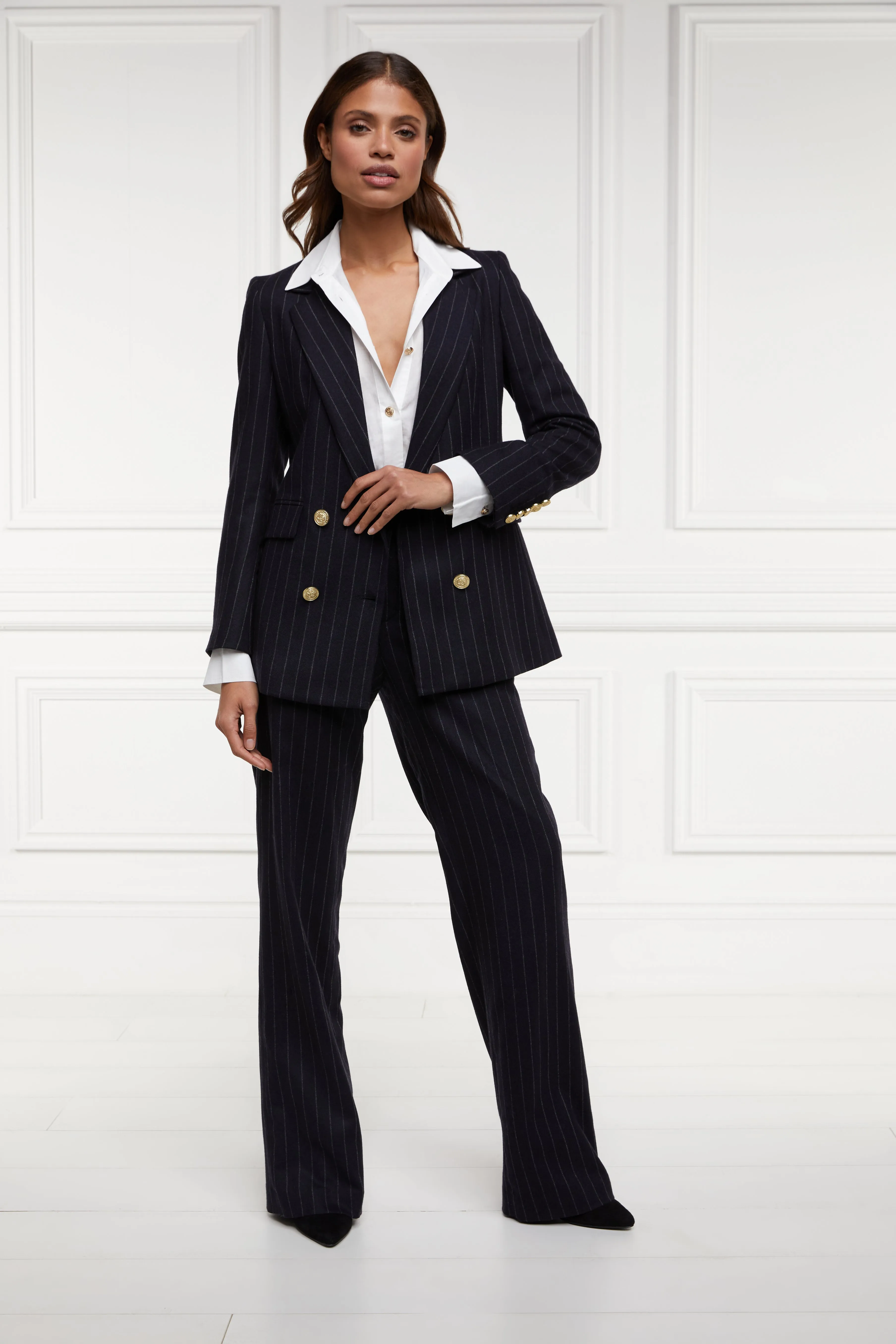 Double Breasted Blazer (Navy Chalk Pin Stripe)