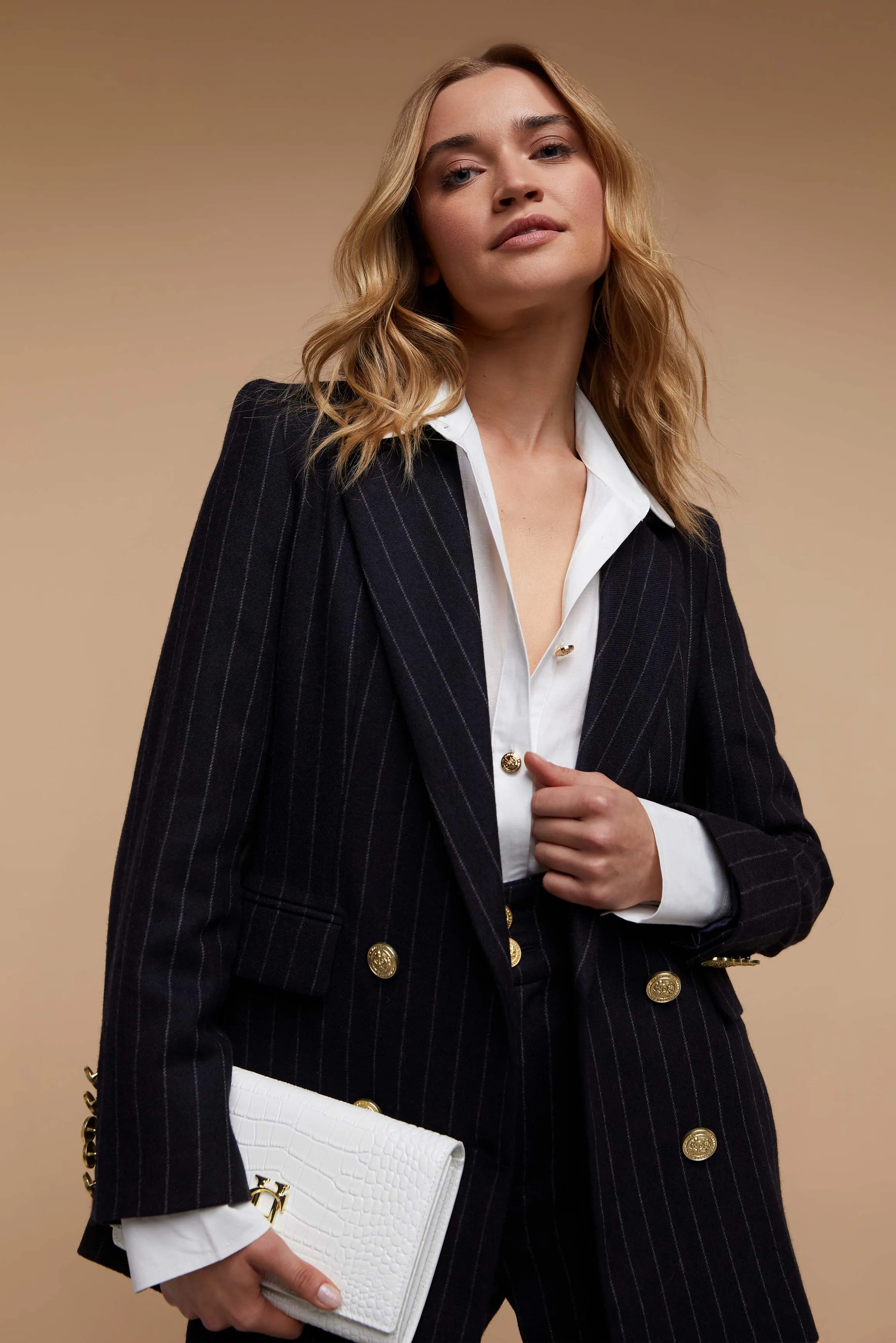 Double Breasted Blazer (Navy Chalk Pin Stripe)