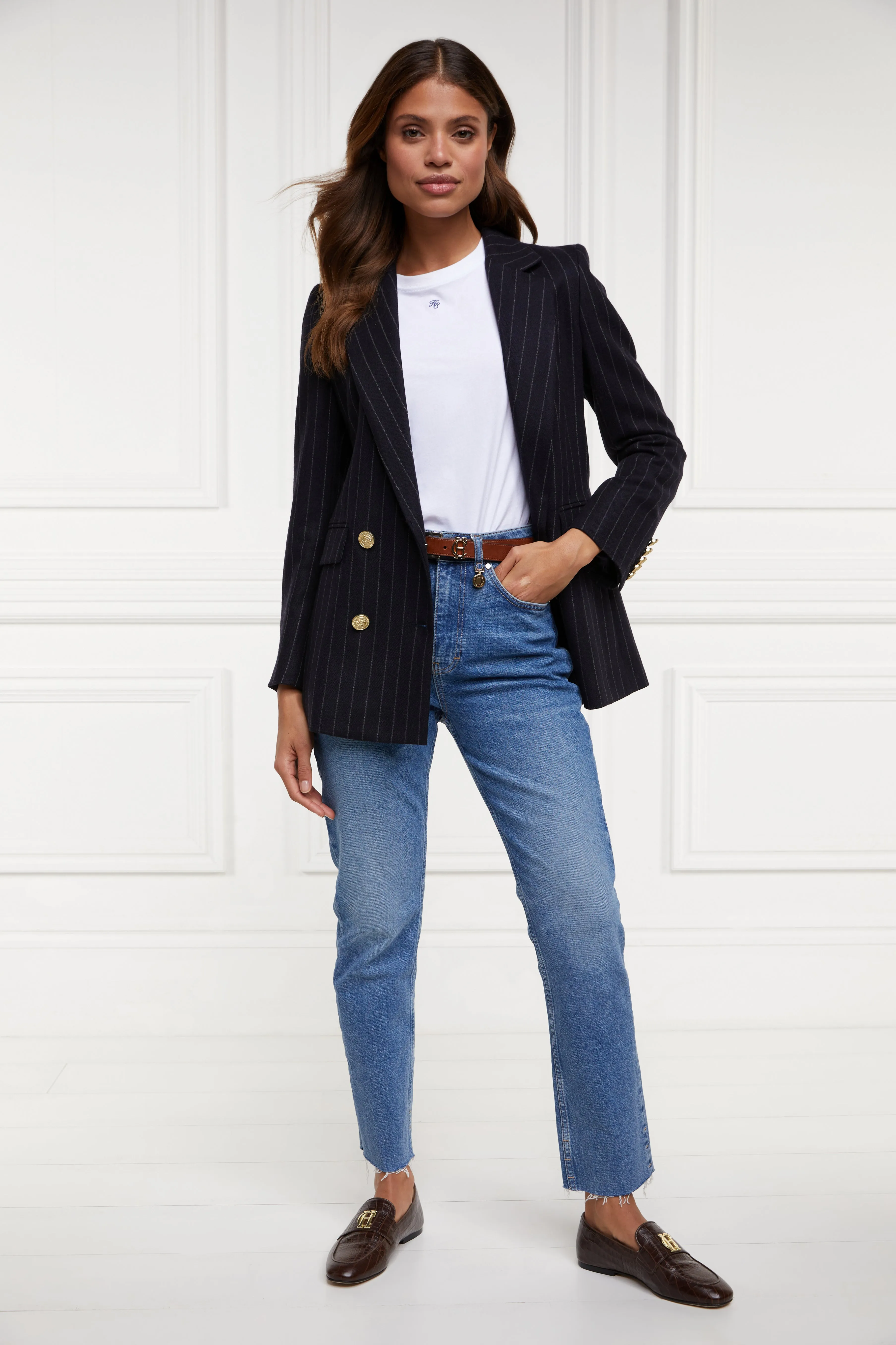 Double Breasted Blazer (Navy Chalk Pin Stripe)