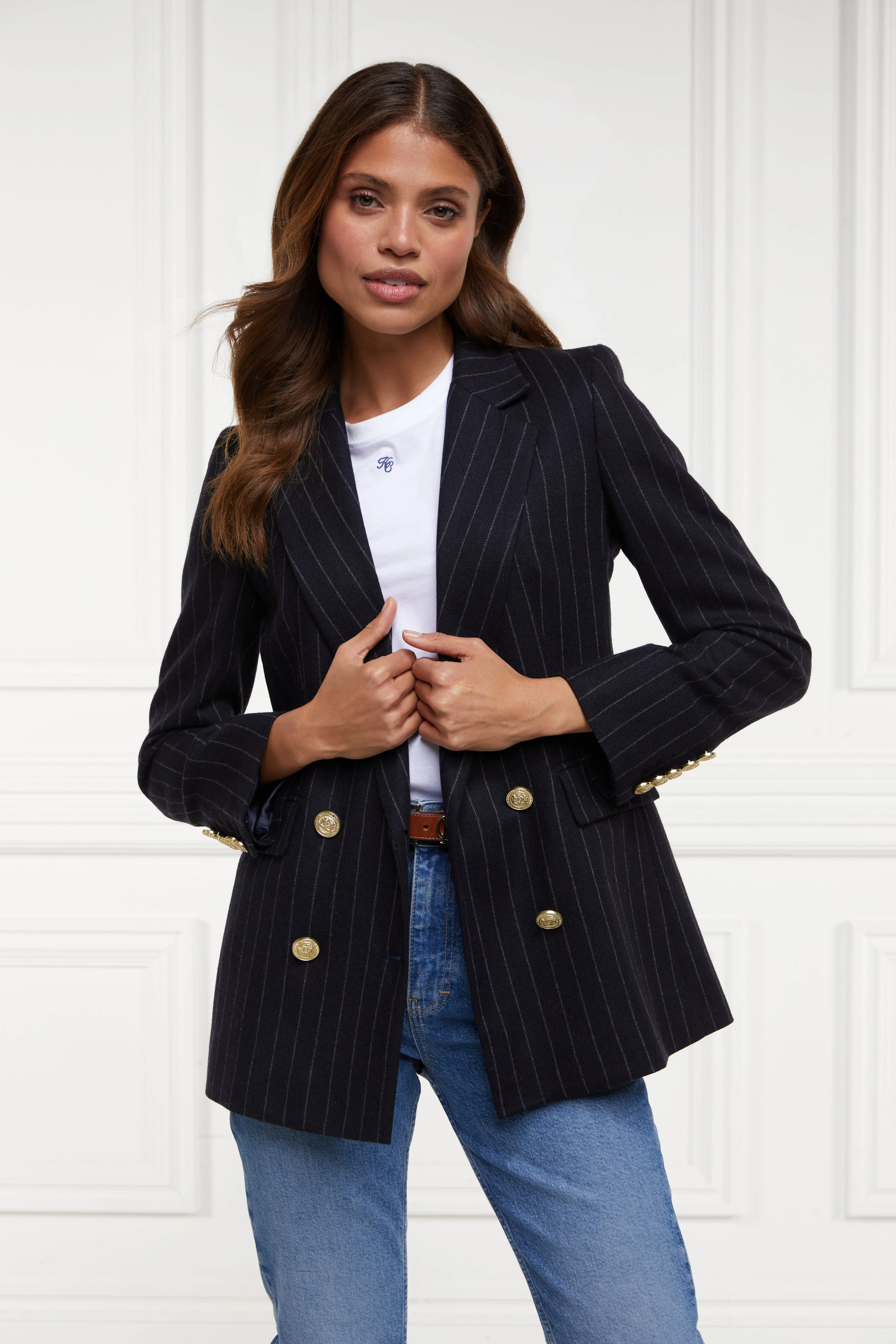 Double Breasted Blazer (Navy Chalk Pin Stripe)