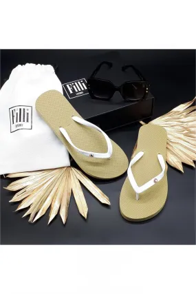 Filli London Aurora Crystal Luxury Flip Flops - Whitegold