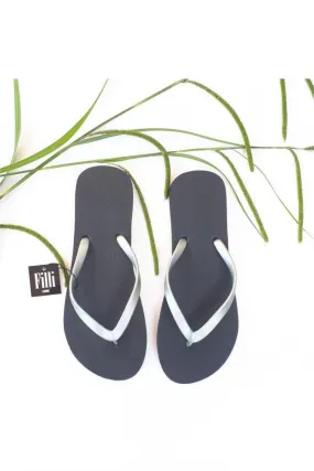 Filli London Naked Flip Flops - Silver On Black