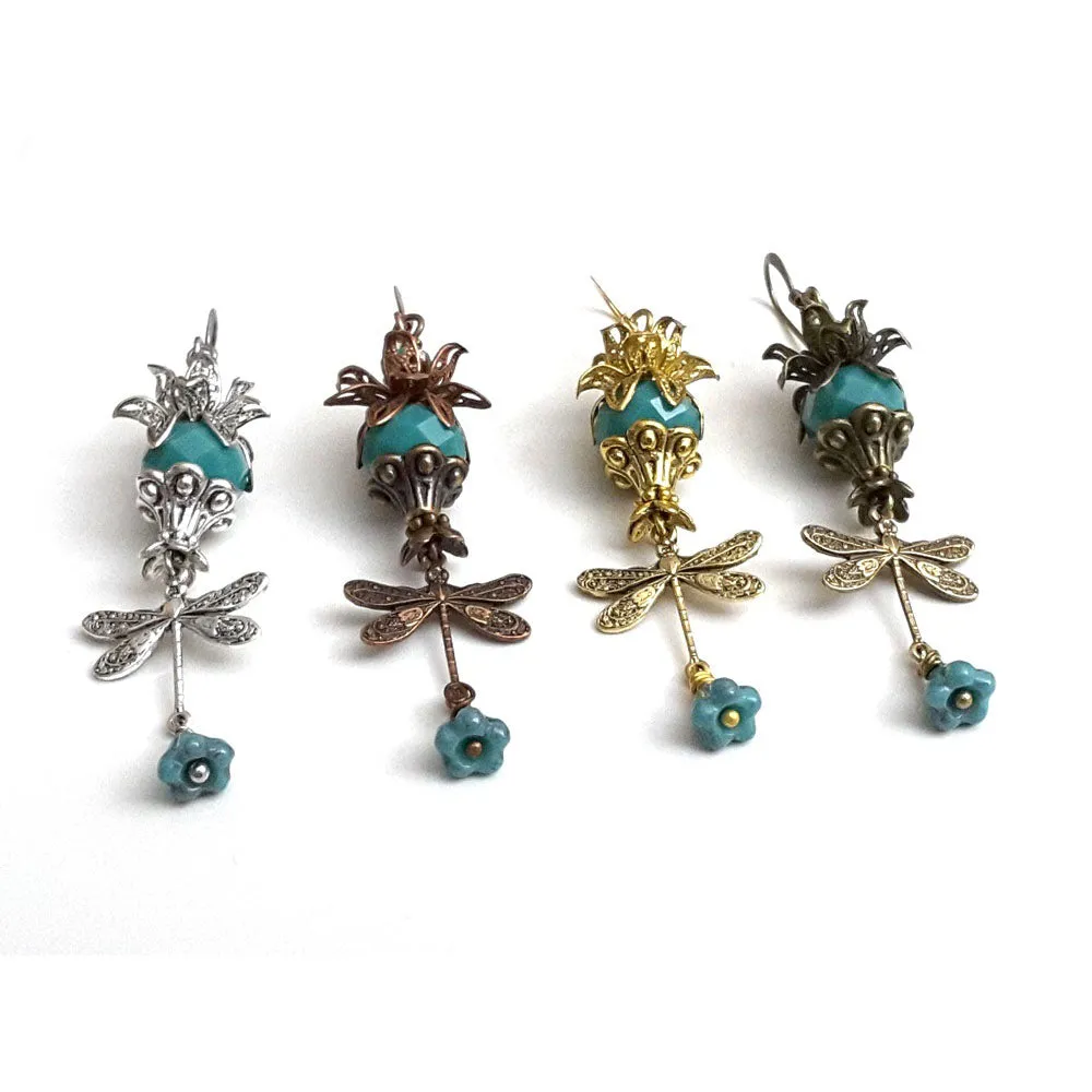 Flower Dragonfly Charm Earring Kit