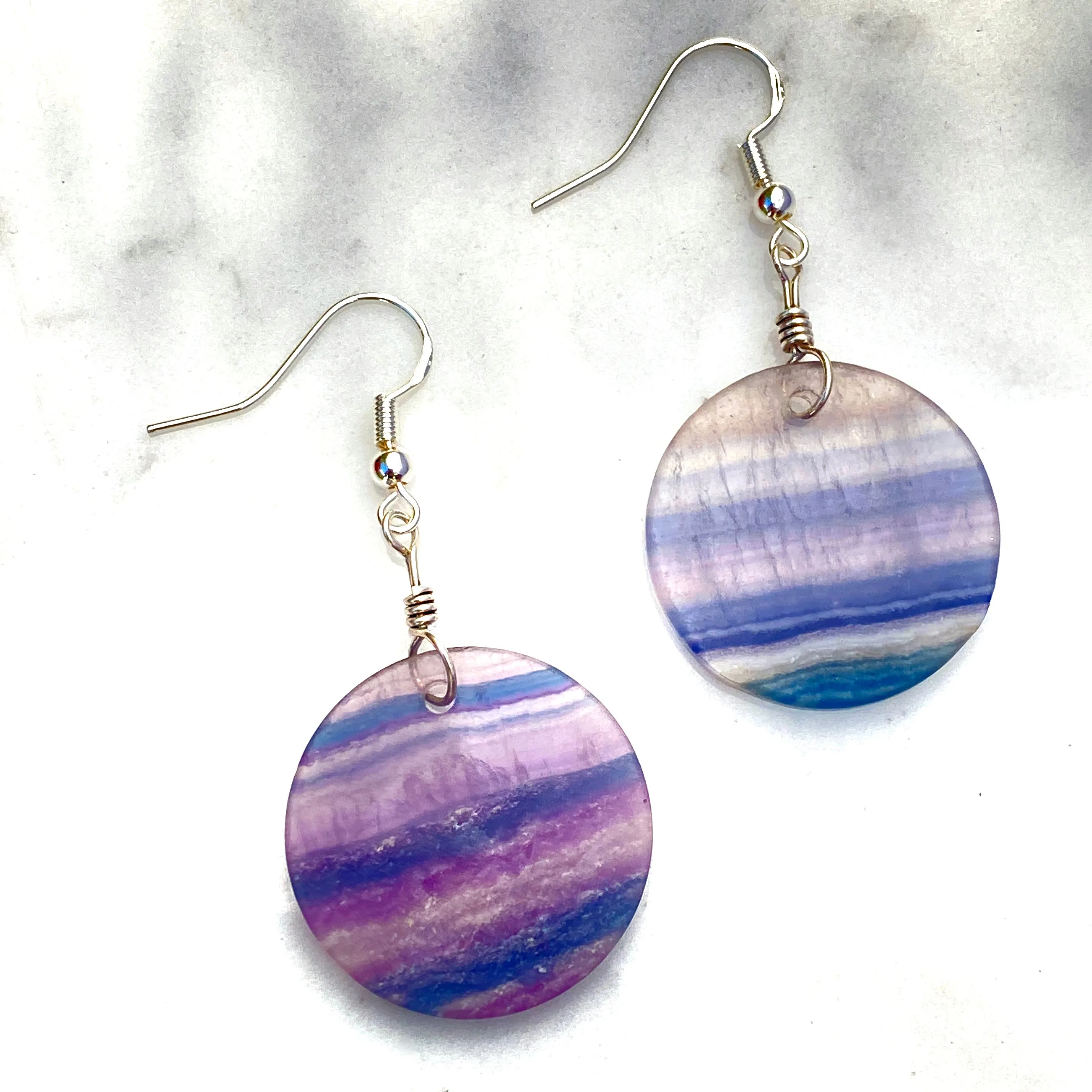 Fluorite gemstone with Sterling Silver Drop Earrings