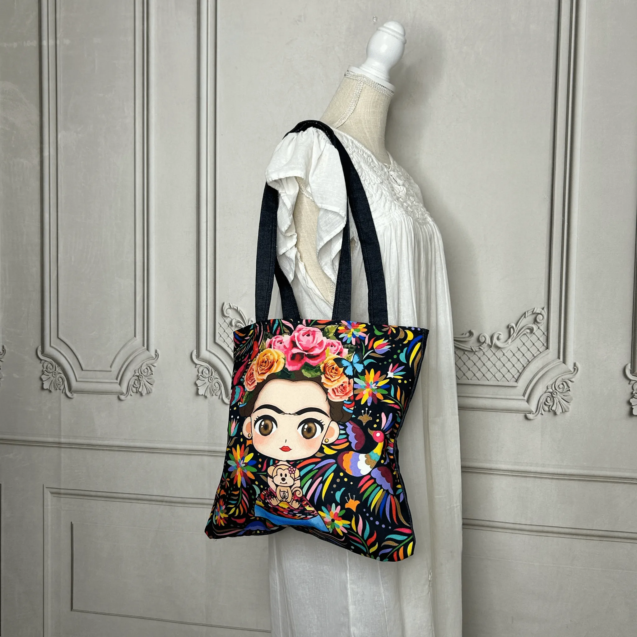 Frida Kahlo Denim Tote - Otomi Medium