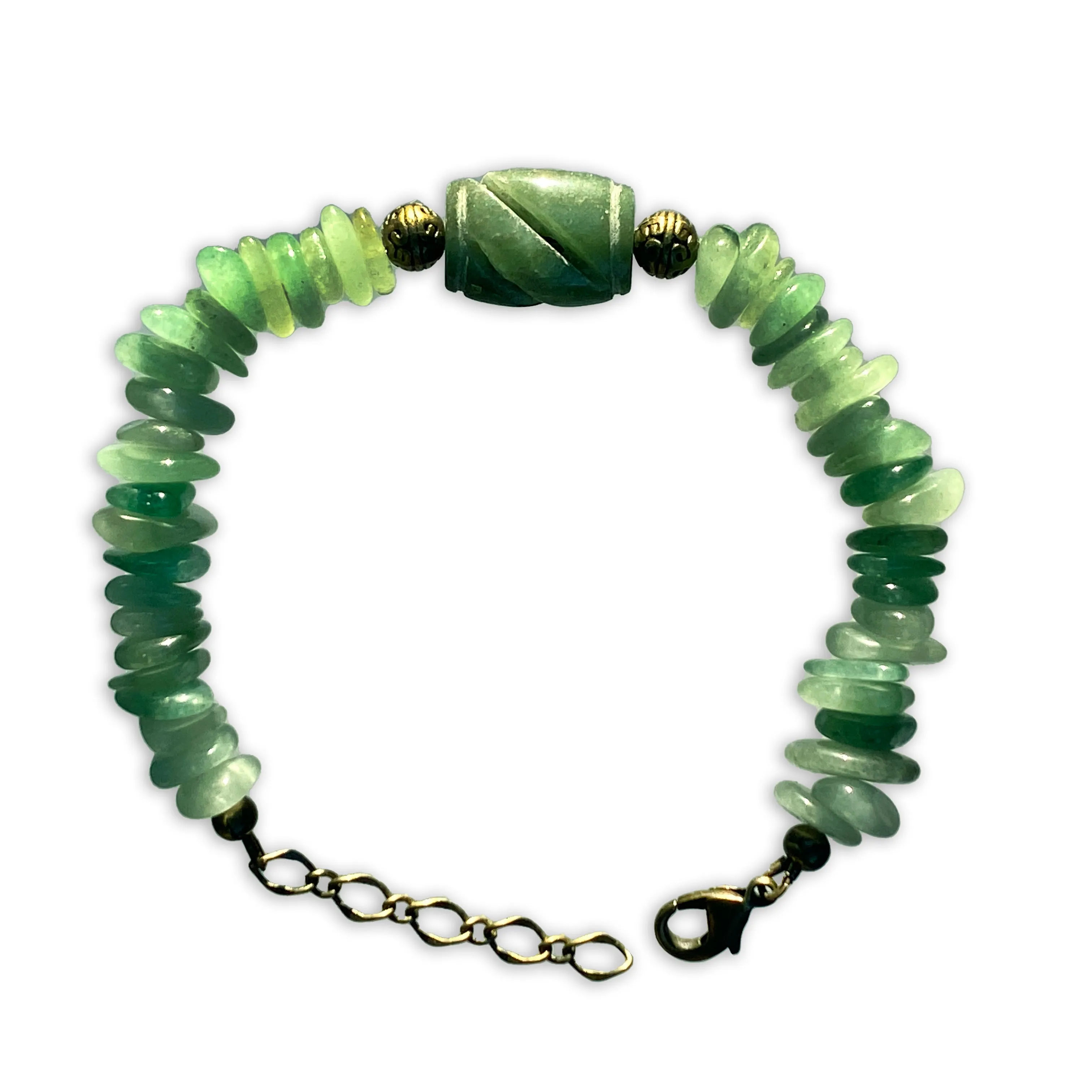 Green Aventurine gemstone with brass accents Bracelet