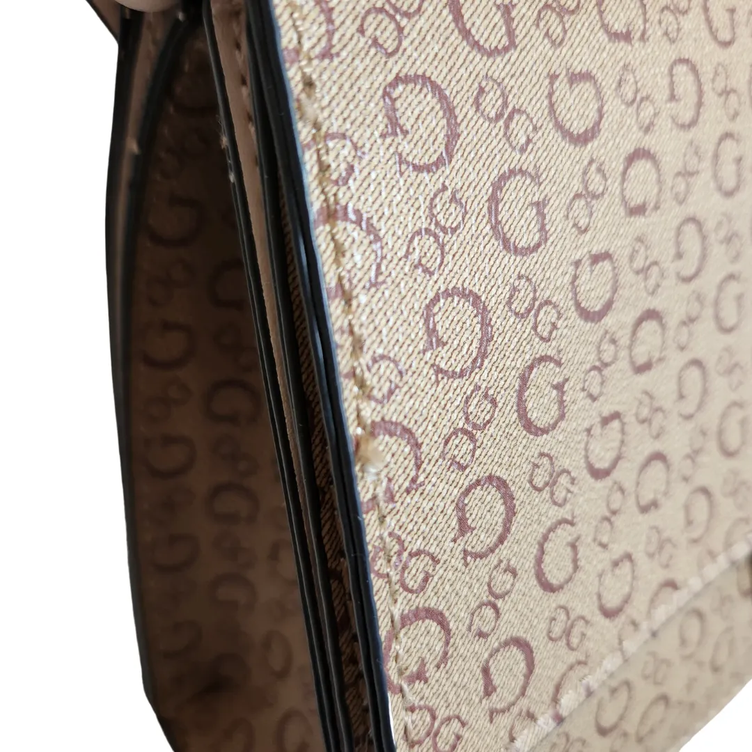 Guess Light Brown Monogram Crossbody Bag | Brand New |