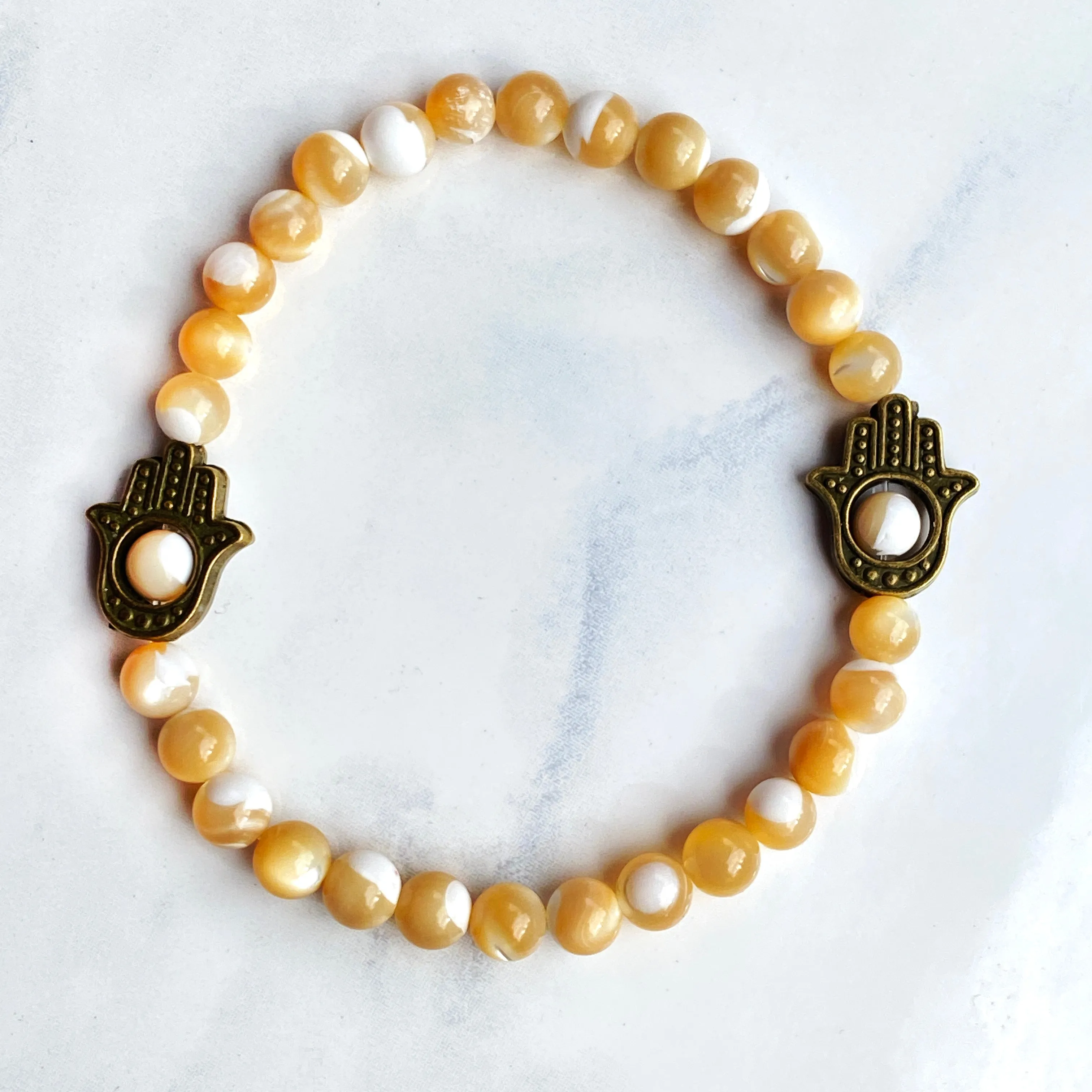 Hamsa with Mother of Pearl beaded stretch bracelet