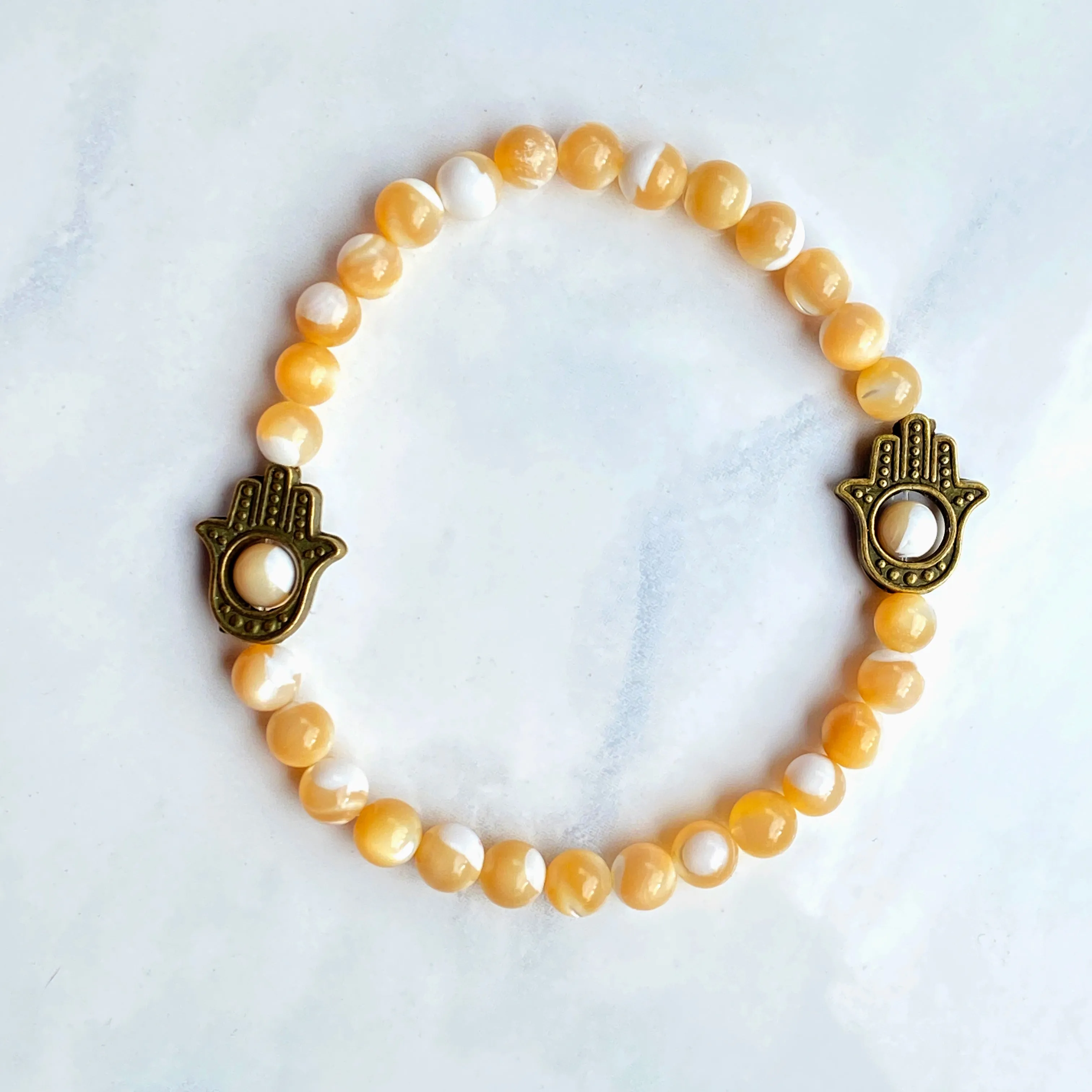 Hamsa with Mother of Pearl beaded stretch bracelet