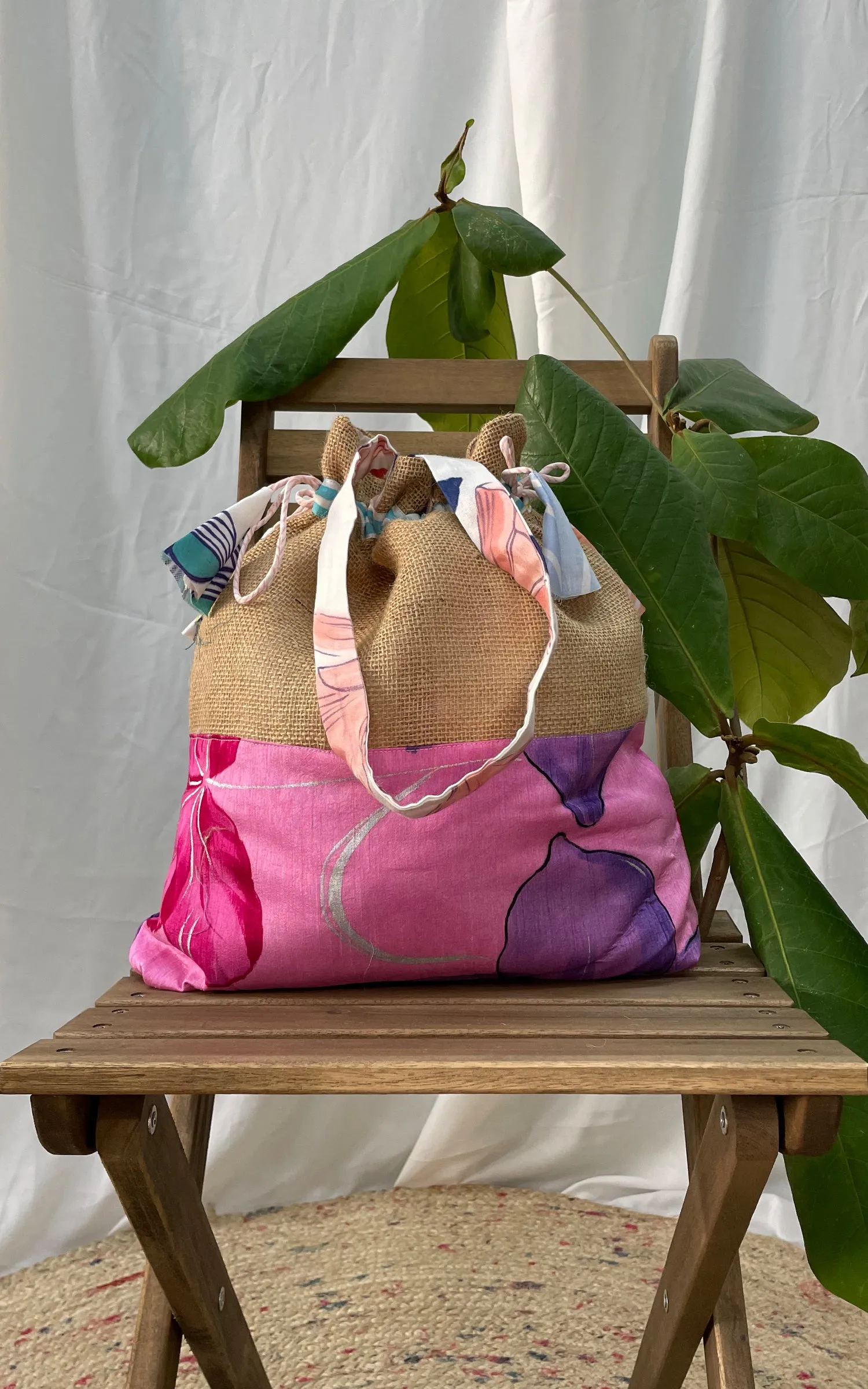 Hand Brush Painted Drawstring Tote Bag