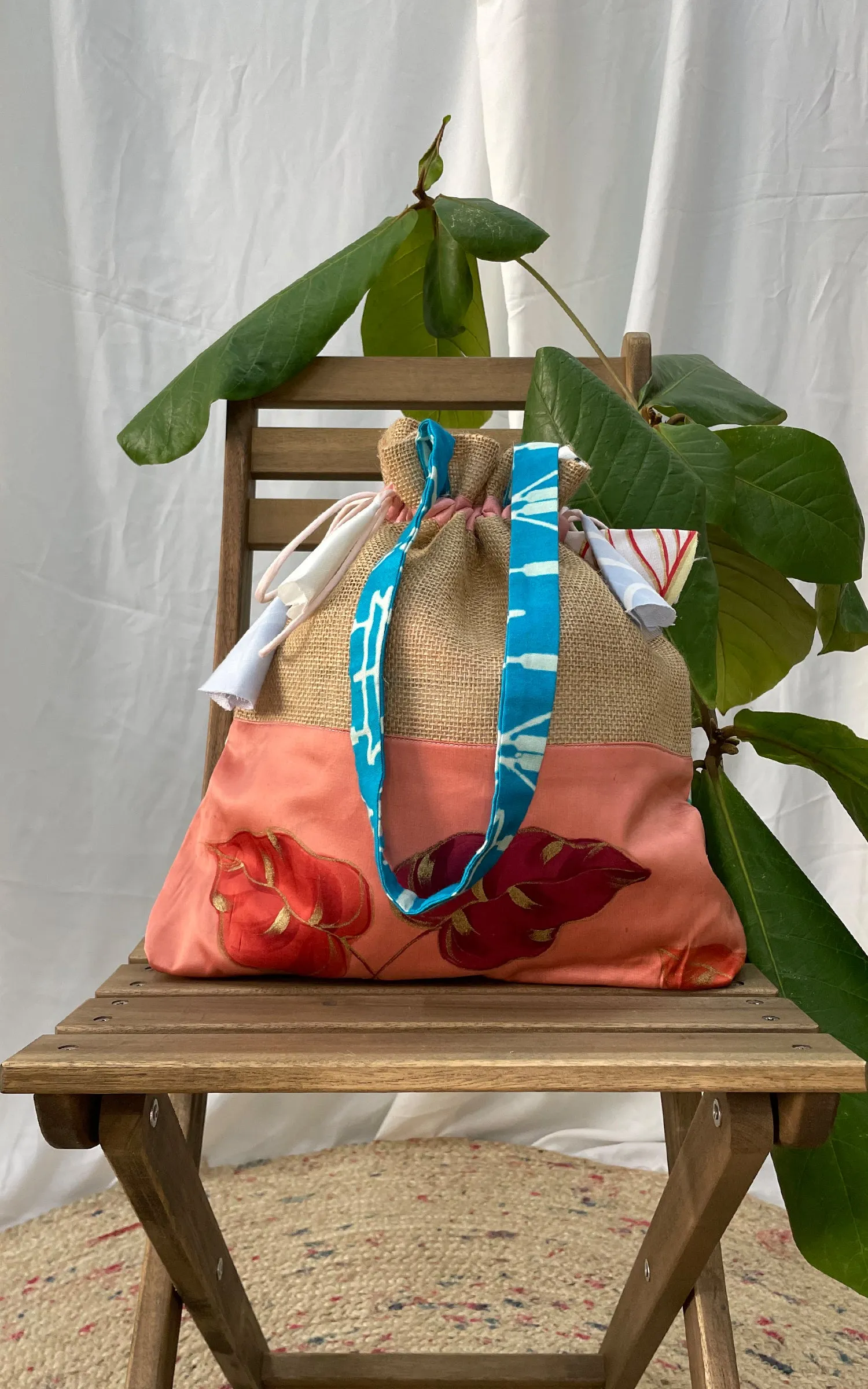 Hand Brush Painted Drawstring Tote Bag