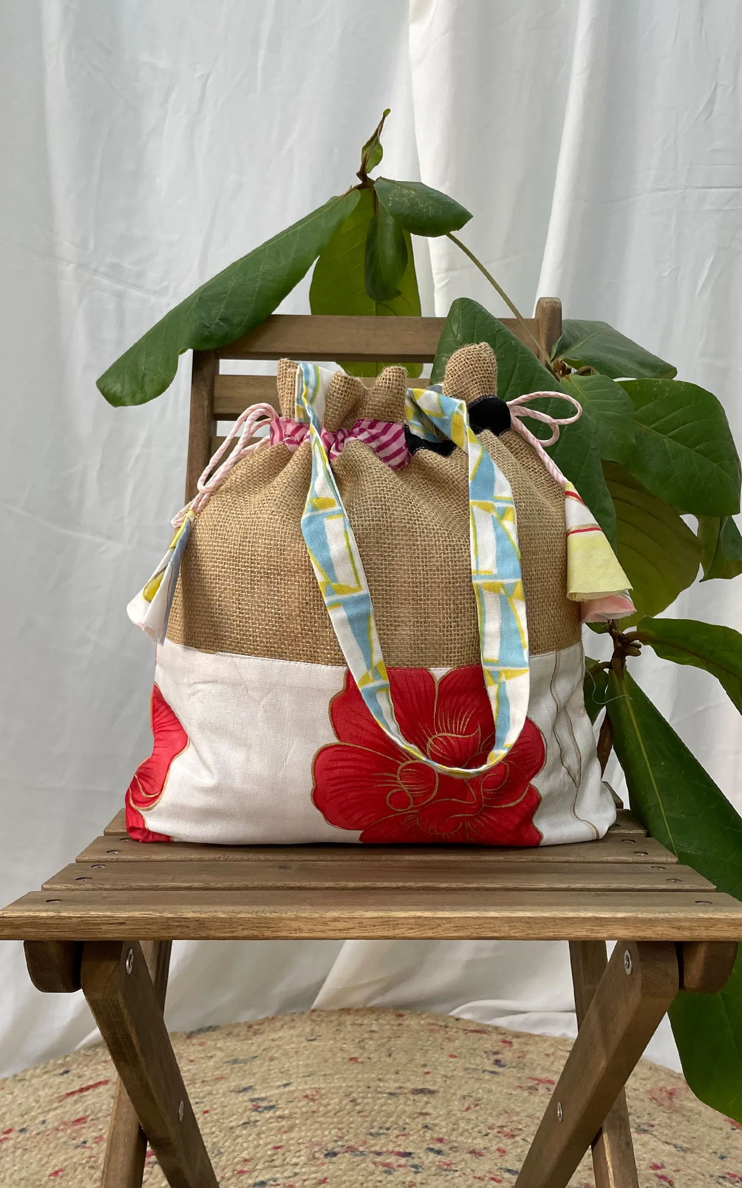 Hand Brush Painted Drawstring Tote Bag