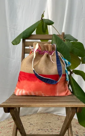 Hand Brush Painted Drawstring Tote Bag