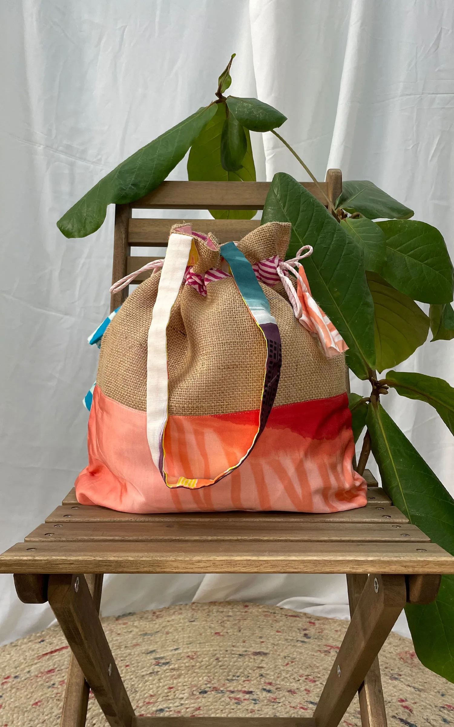 Hand Brush Painted Drawstring Tote Bag